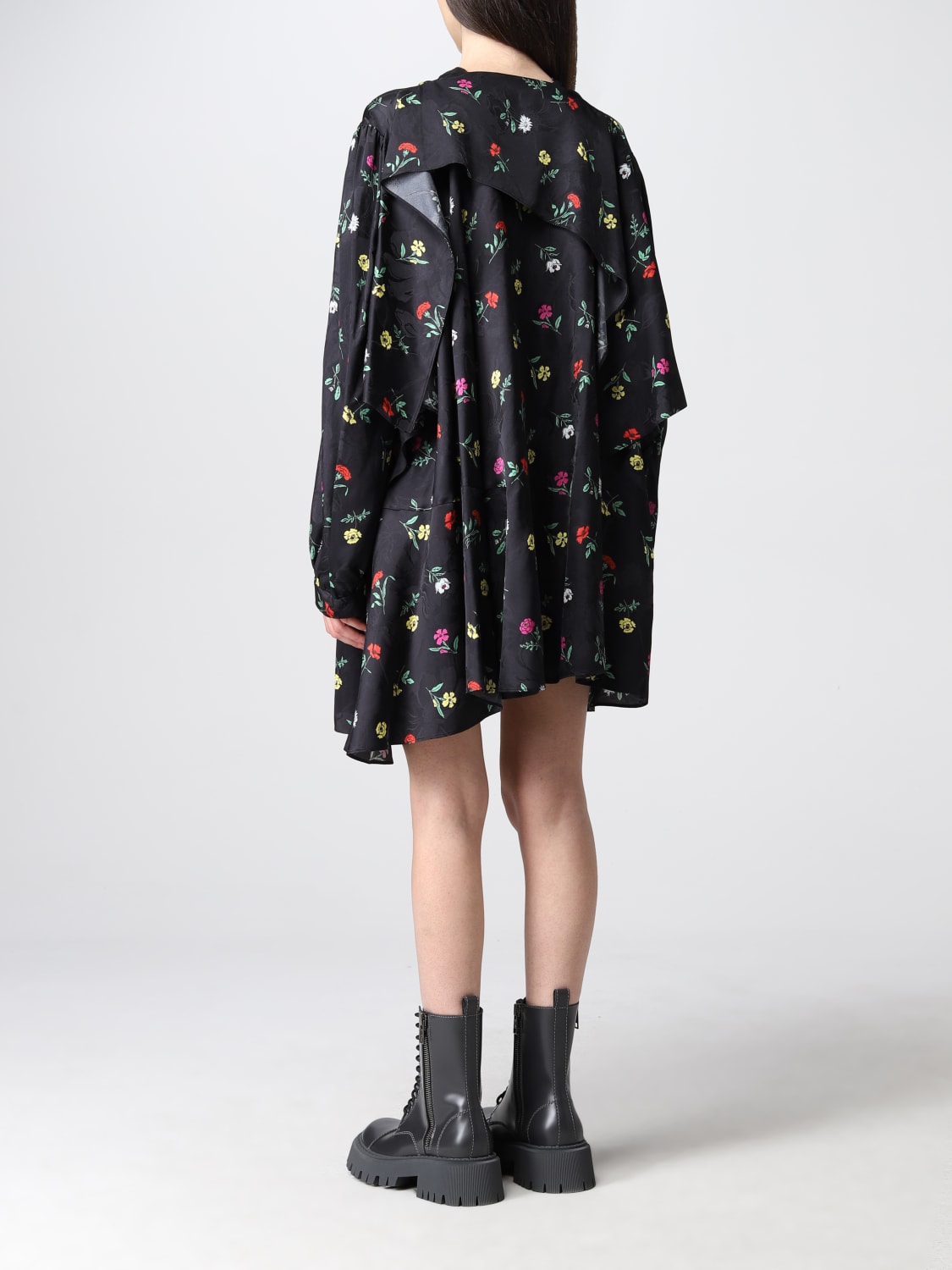 BALENCIAGA ROBES: Robe Baby Doll Balenciaga en mélange viscose jacquard, Noir - Img 3