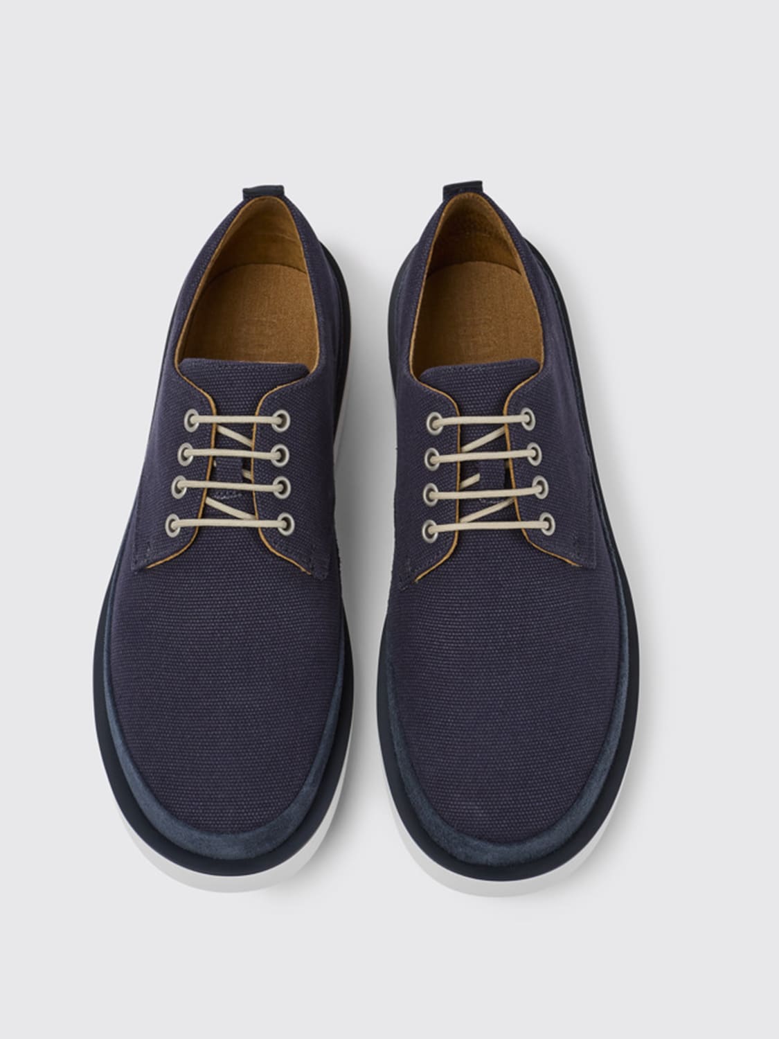 CAMPER BROGUE SHOES: Wagon Camper shoes in calfskin and hemp, Blue - Img 3