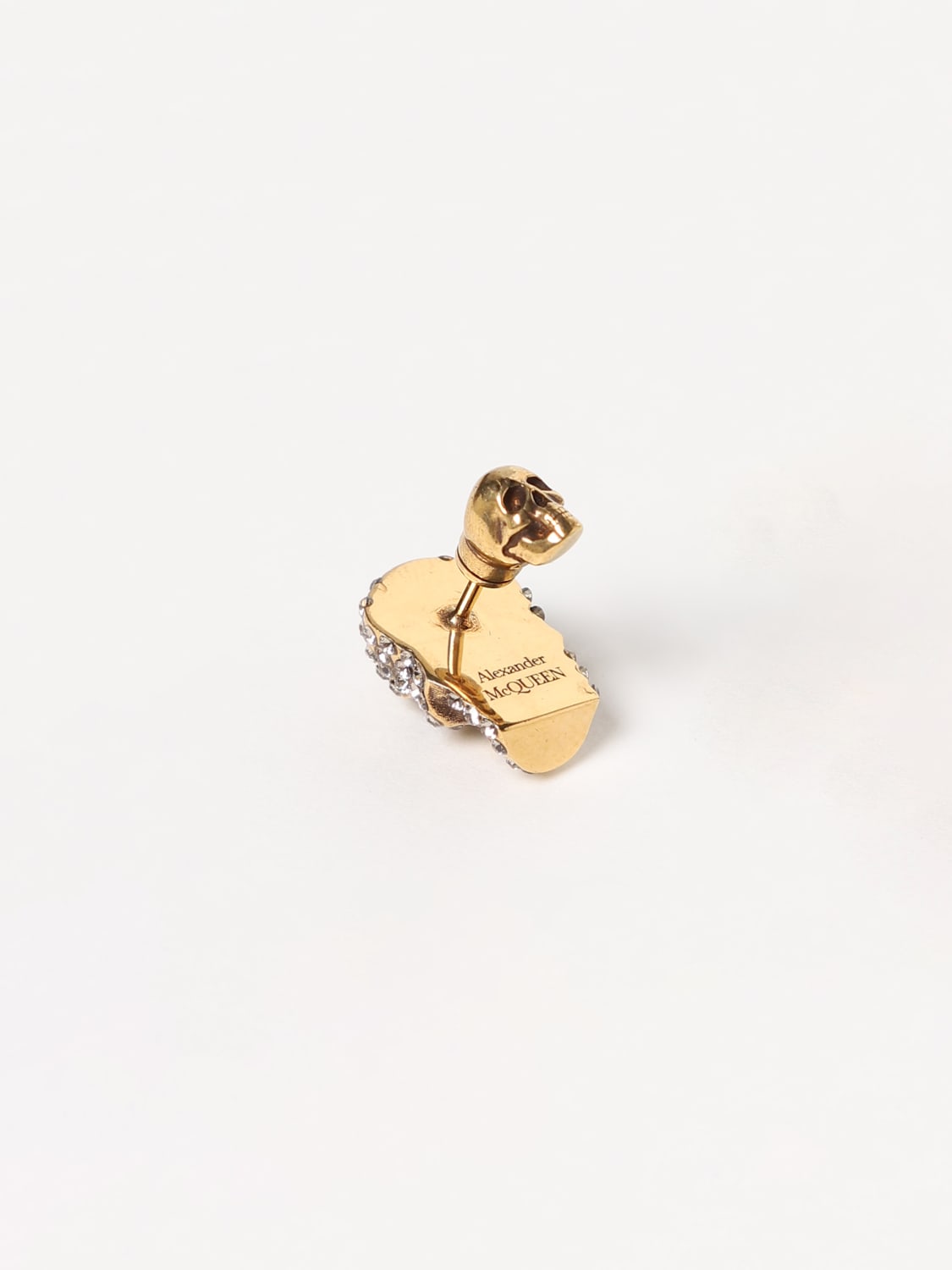 MCQUEEN: rhinestones pavé Skull earring - Grey | McQueen