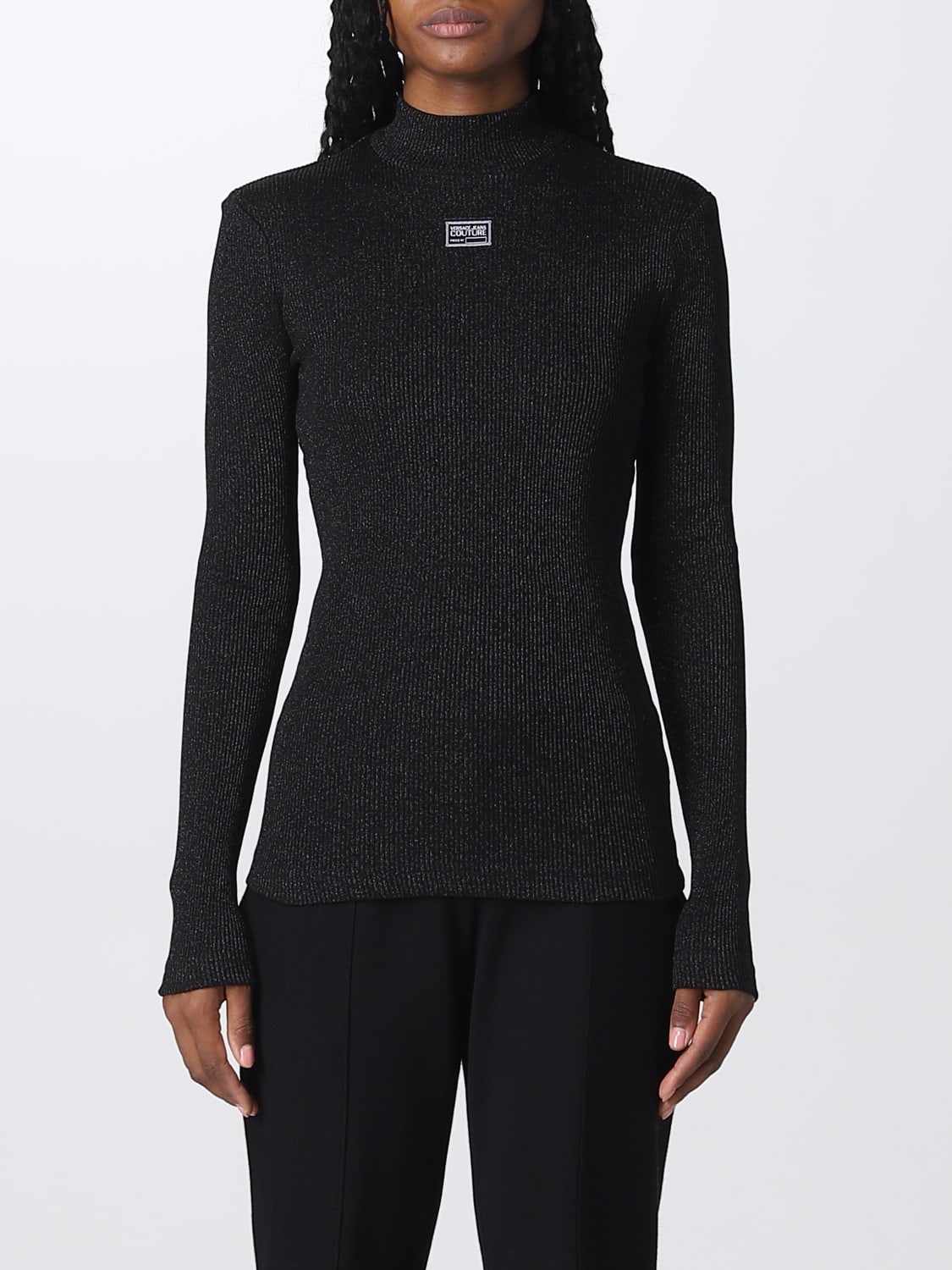 Tシャツ・カットソー VERSACE JEANS COUTURE Woman T-Shirt Black 73HAH617J0033 899 Versace Jeans Couture Outlet: T-shirt women - Black