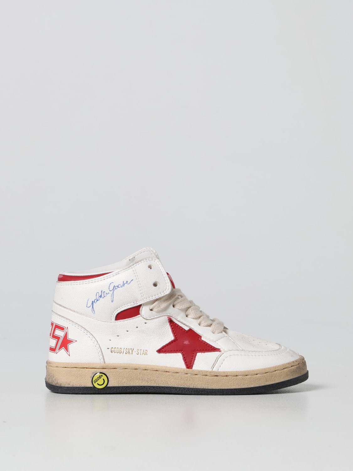 GOLDEN GOOSE SNEAKERS: Golden Goose Sky Star used-effect Nappa leather sneakers, White - Img 1