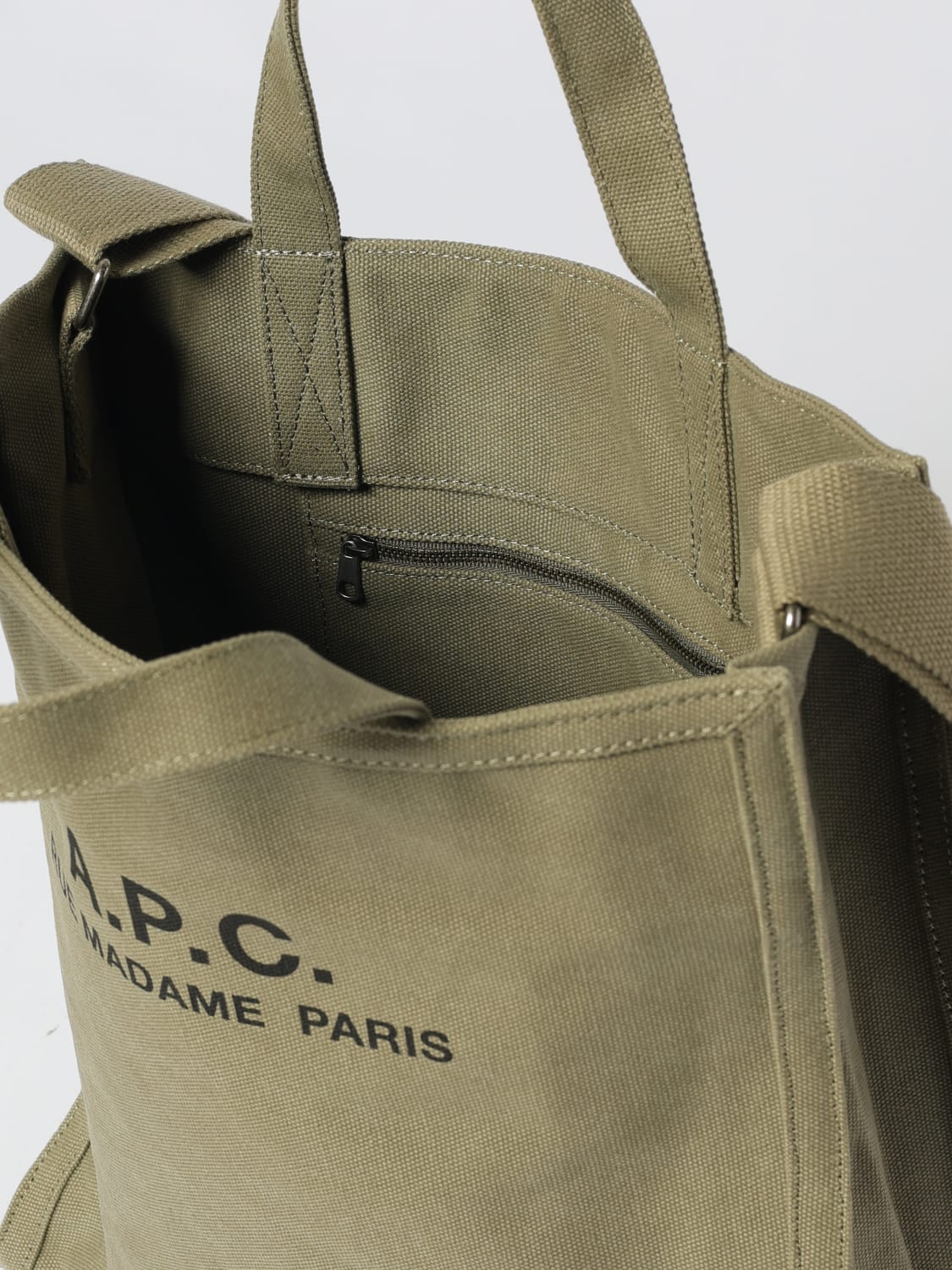 A.P.C. BORSA A TRACOLLA: Borsa A.P.C. in canvas di cotone, Kaki - Img 3