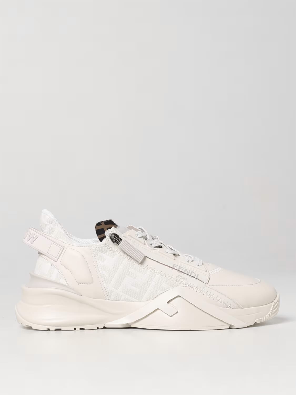 FENDI SNEAKERS: Sneakers Flow Fendi in pelle e canvas con monogram FF jacquard, Bianco - Img 1