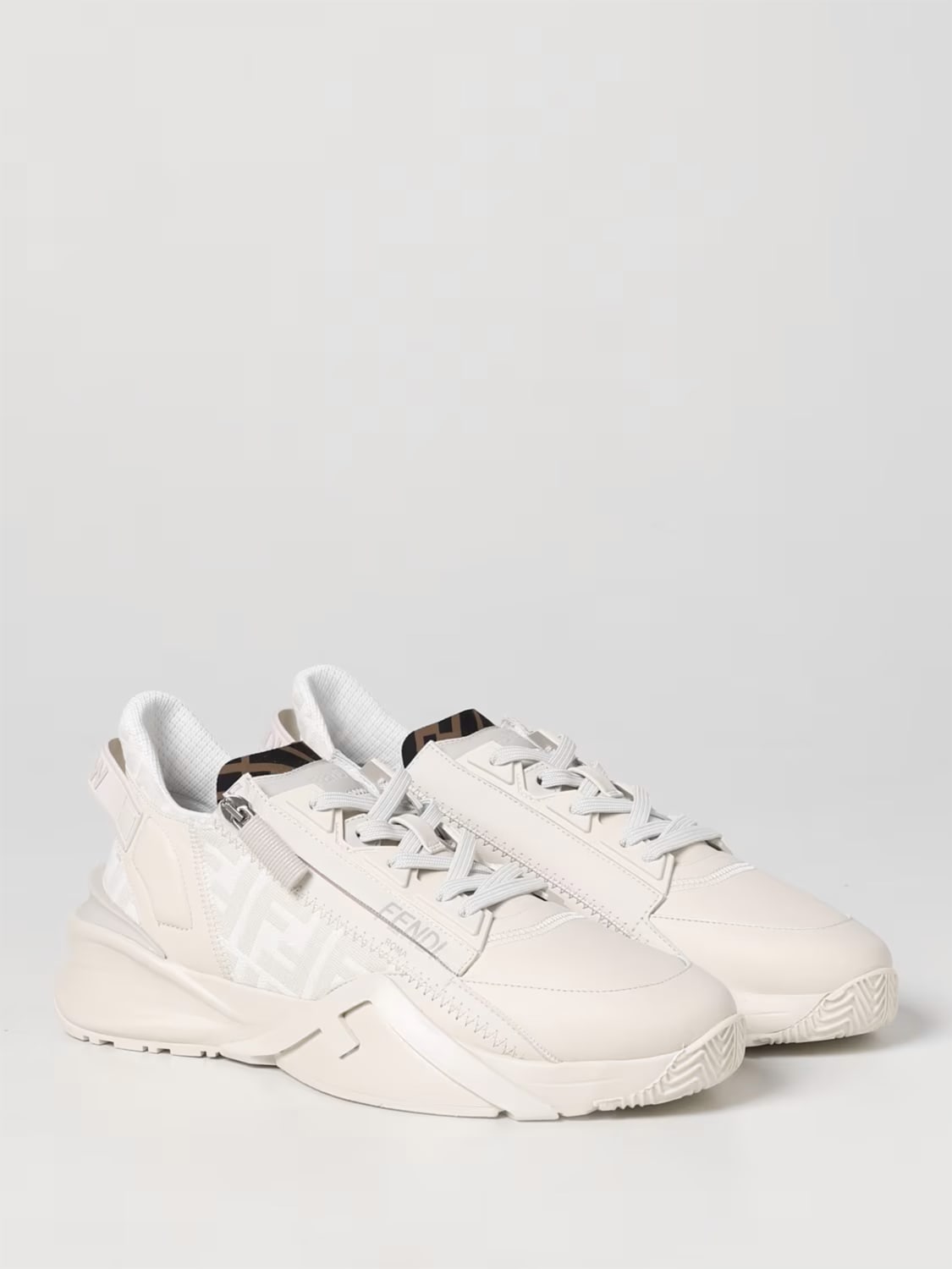 FENDI SNEAKERS: Sneakers Flow Fendi in pelle e canvas con monogram FF jacquard, Bianco - Img 2