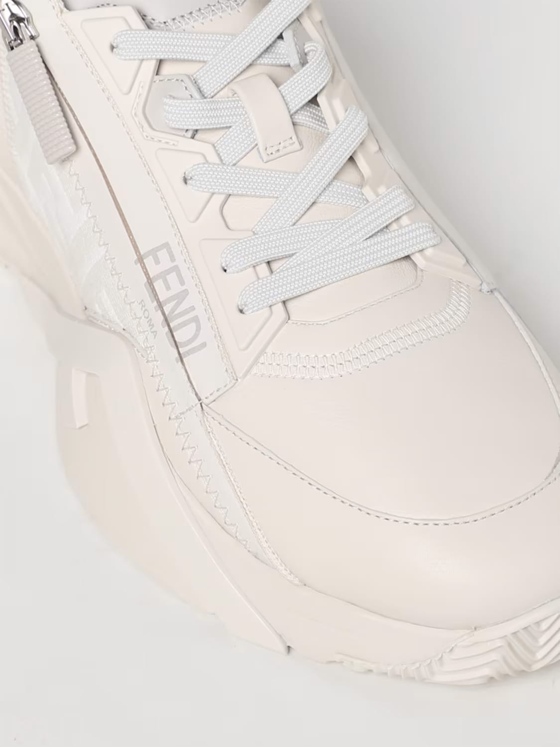 FENDI SNEAKERS: Sneakers Flow Fendi in pelle e canvas con monogram FF jacquard, Bianco - Img 4