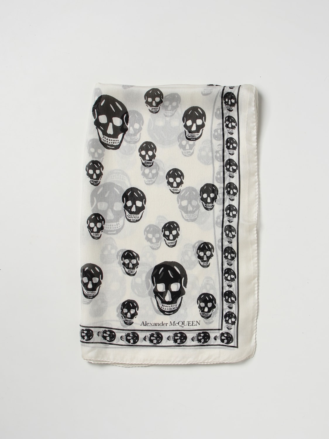 MCQUEEN: Skull scarf in silk - White | McQueen scarf