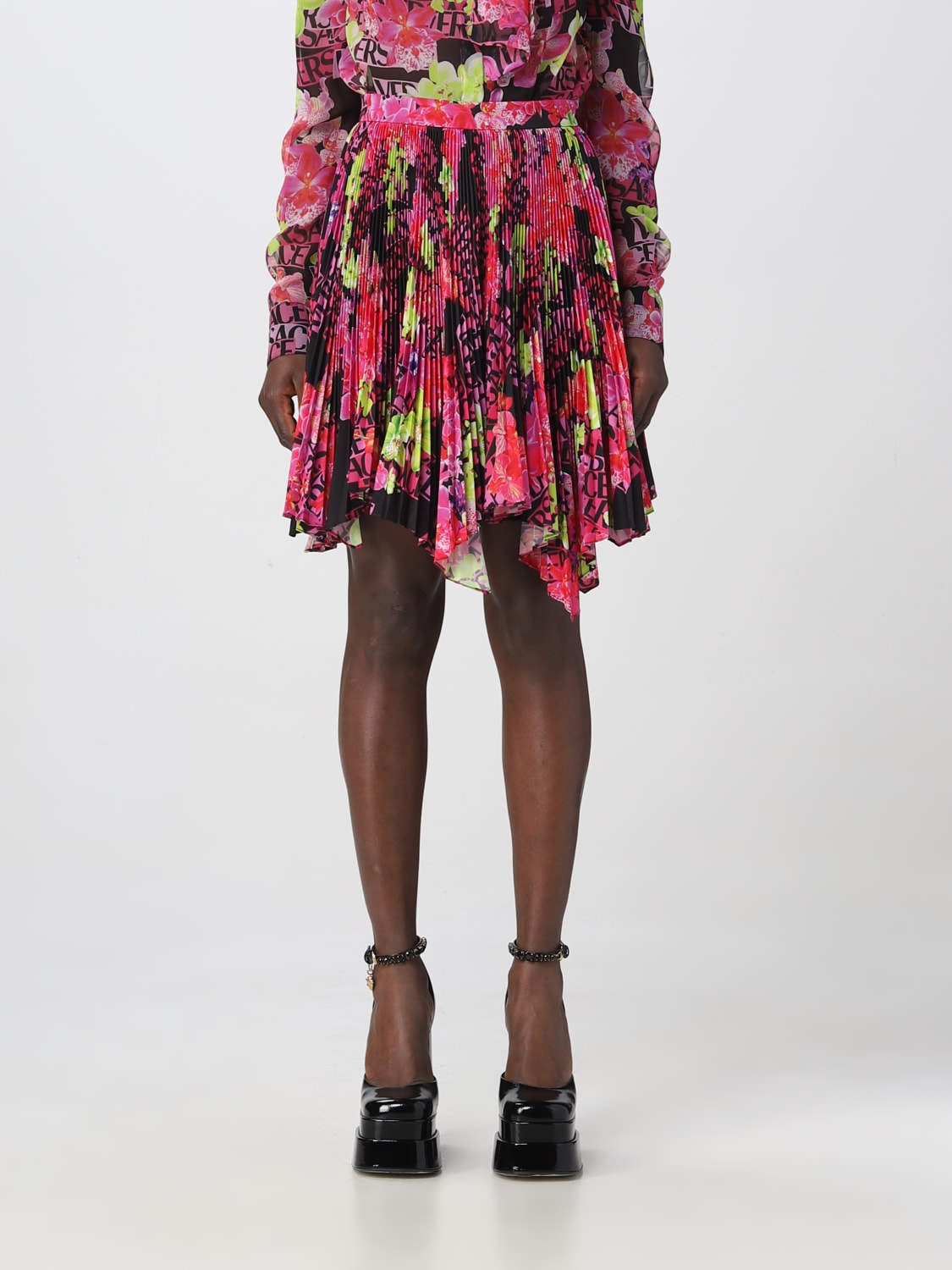 VERSACE SKIRT: Orchid Versace skirt in pleated fabric, Multicolor - Img 1