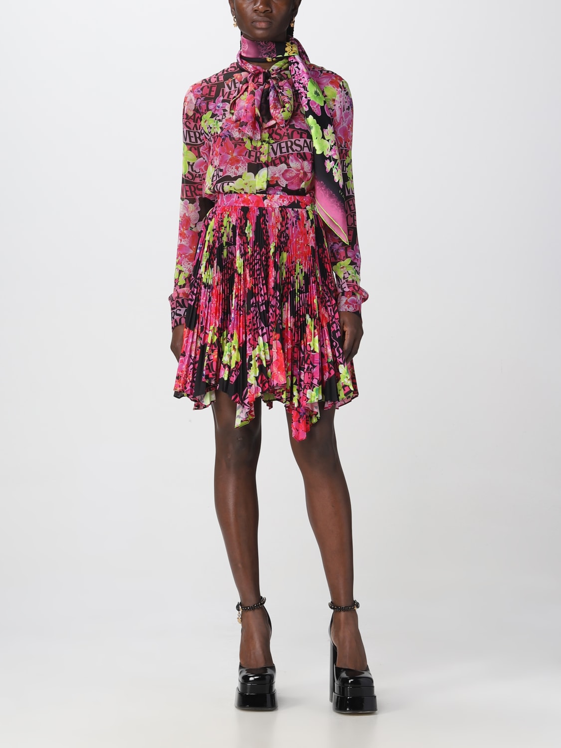 VERSACE SKIRT: Orchid Versace skirt in pleated fabric, Multicolor - Img 2