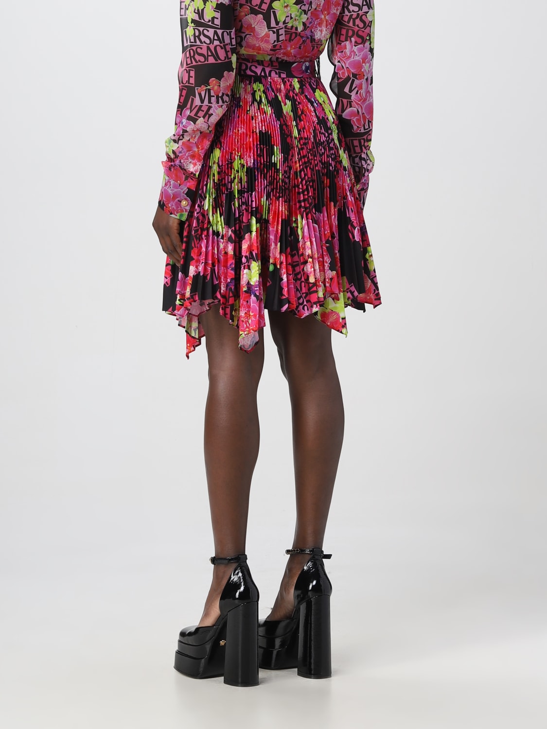 VERSACE SKIRT: Orchid Versace skirt in pleated fabric, Multicolor - Img 3