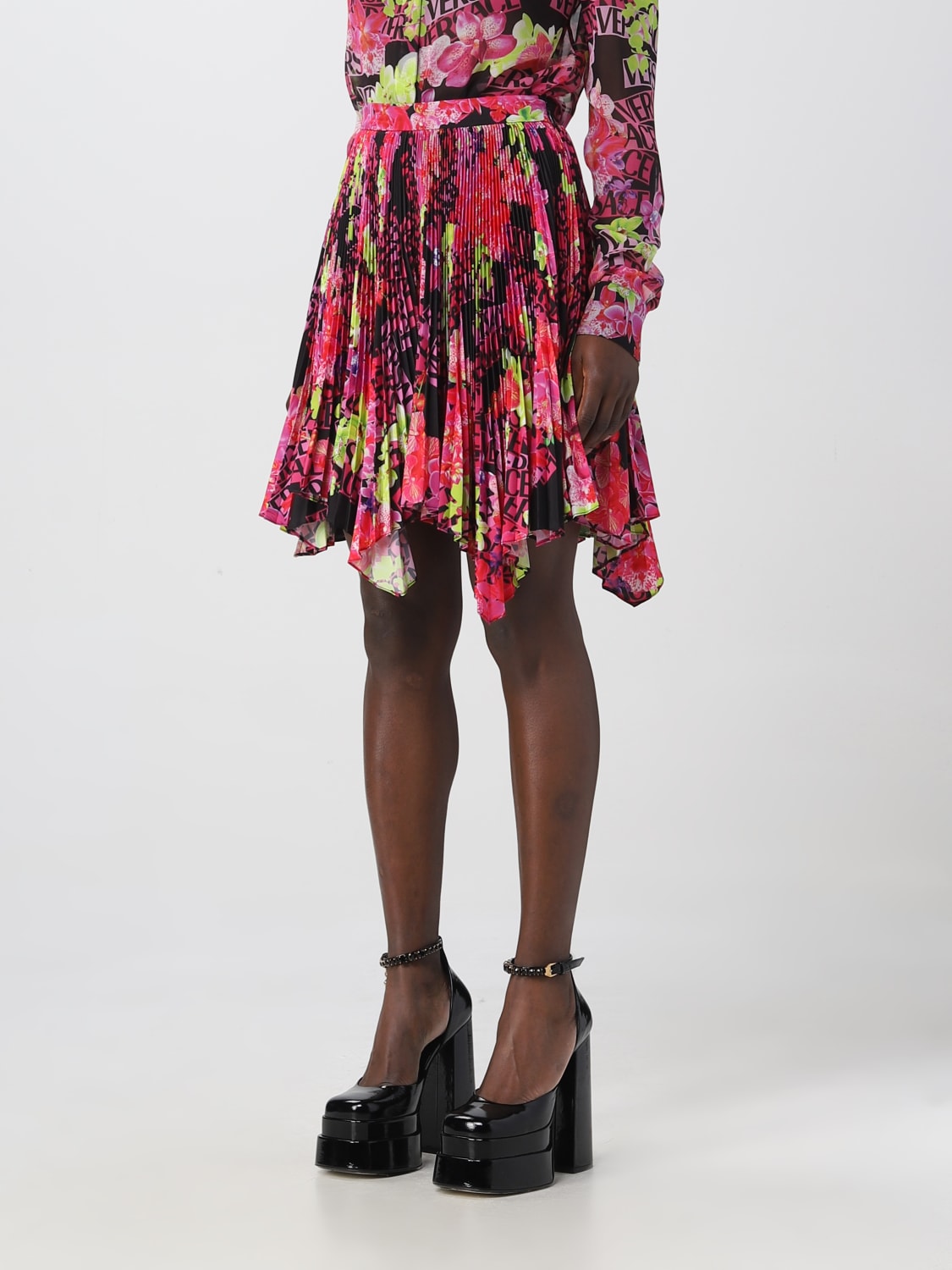 VERSACE SKIRT: Orchid Versace skirt in pleated fabric, Multicolor - Img 4