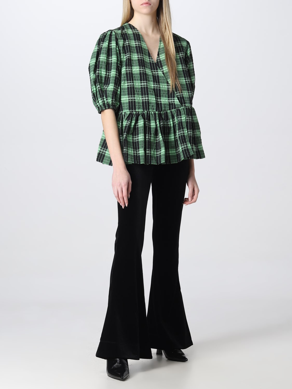 GANNI TOP: Ganni blouse in cotton blend, Green - Img 2