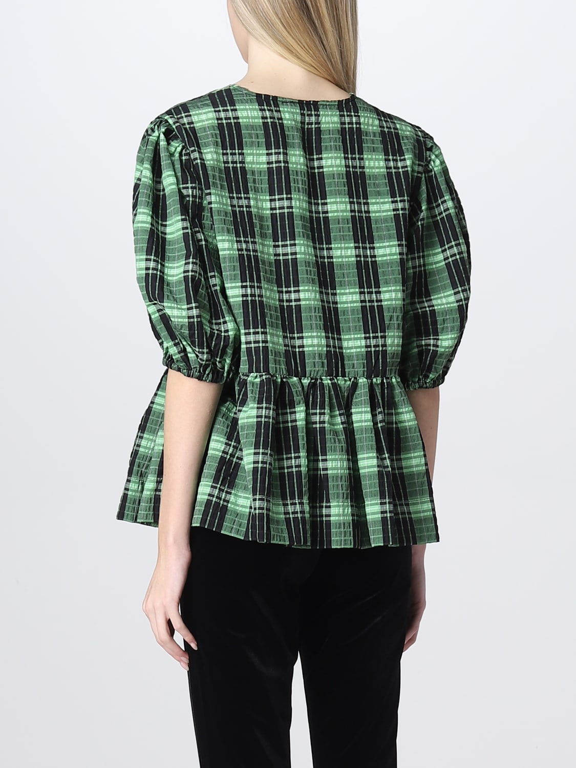 GANNI TOP: Ganni blouse in cotton blend, Green - Img 3