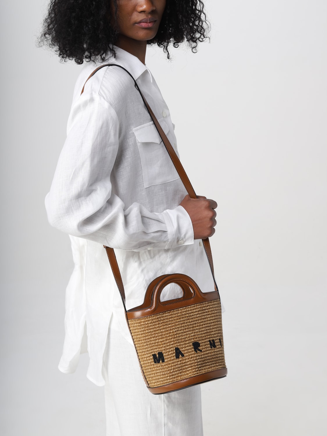 MARNI MINI BAG: Mini Marni Tropicalia bag in leather and raffia, Leather - Img 2