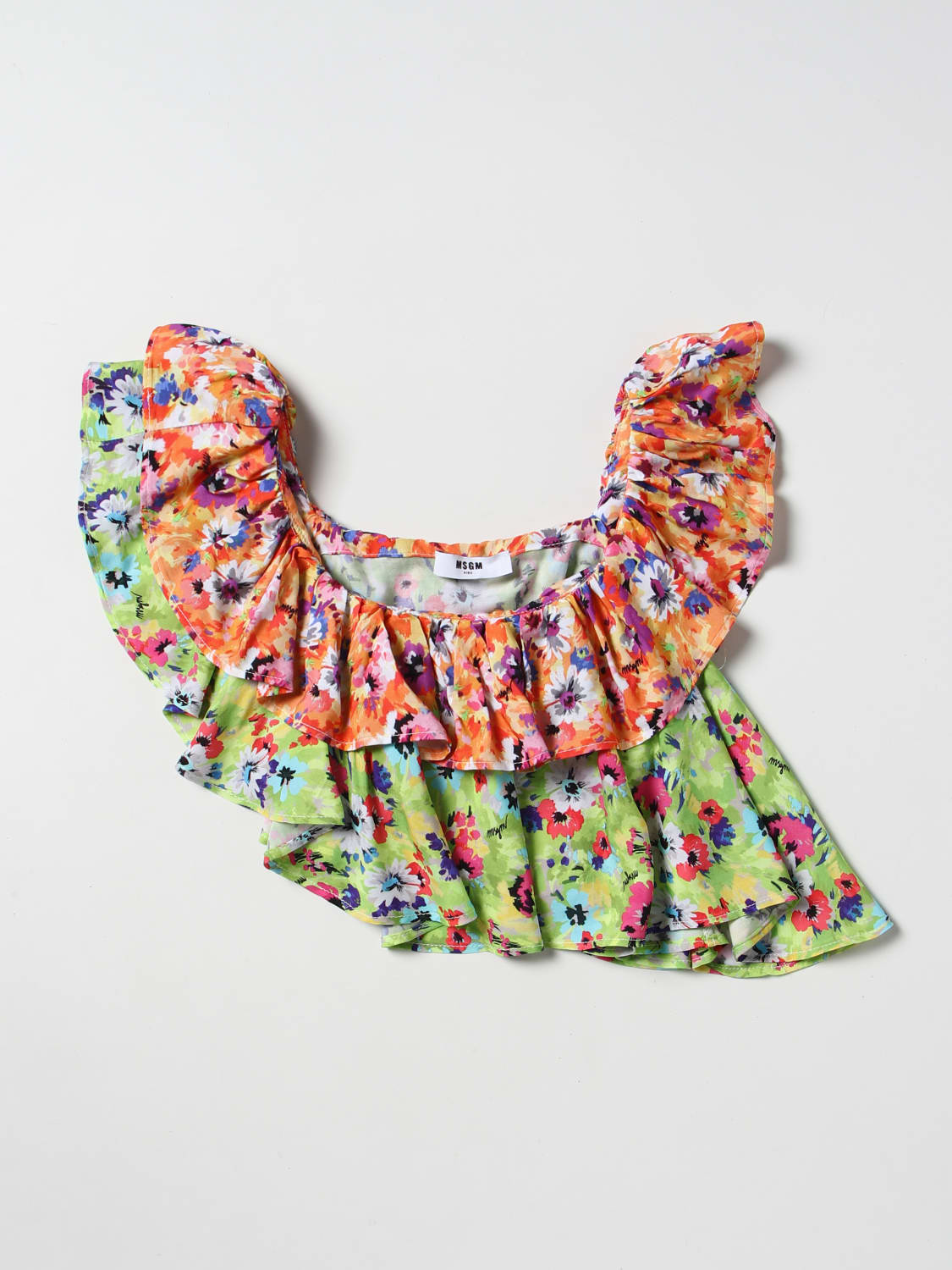 MSGM KIDS TOP: Top asimmetrico MSGM Kids a fantasia floreale, Arancione - Img 1