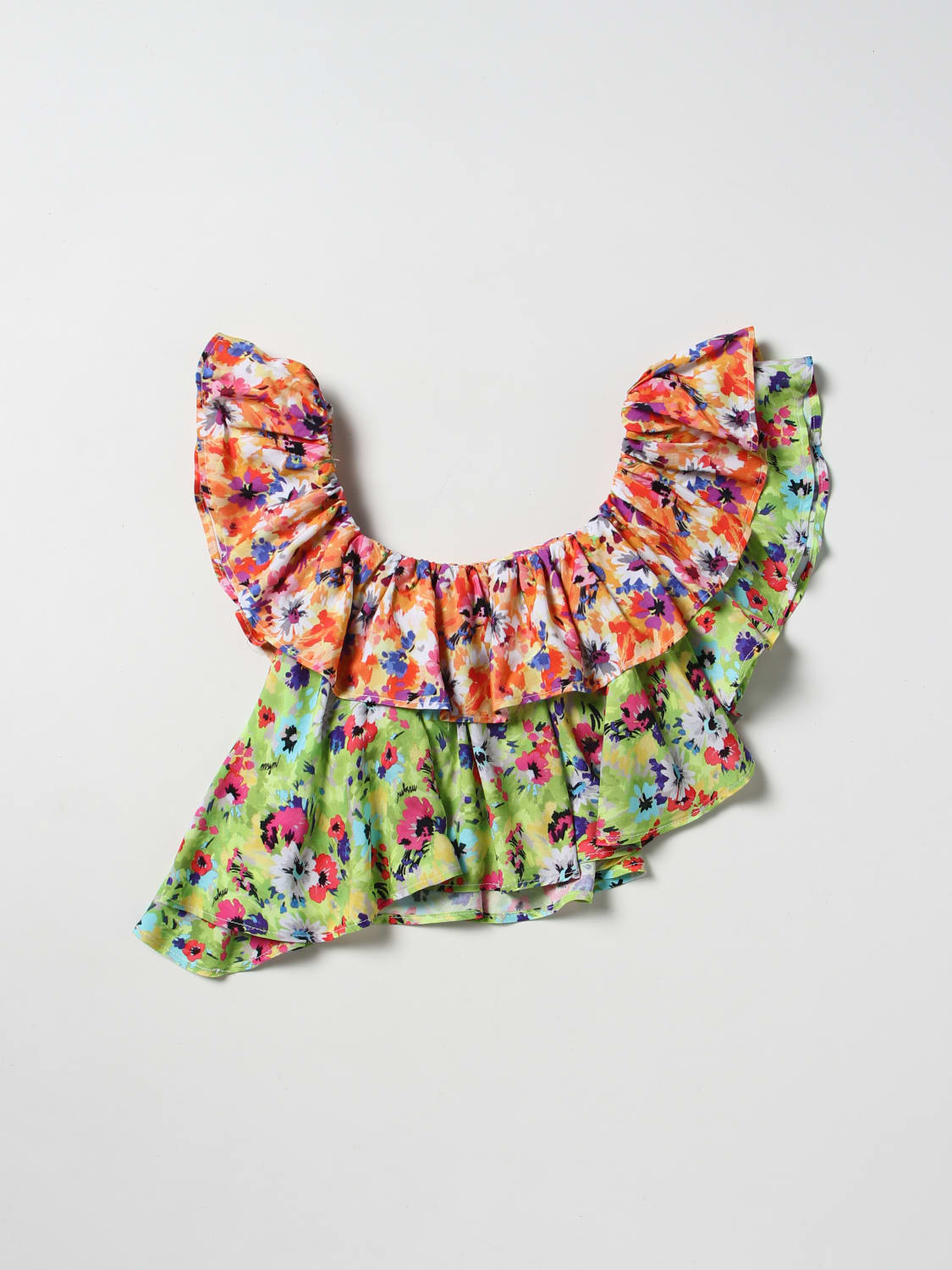 MSGM KIDS TOP: Top asimmetrico MSGM Kids a fantasia floreale, Arancione - Img 2