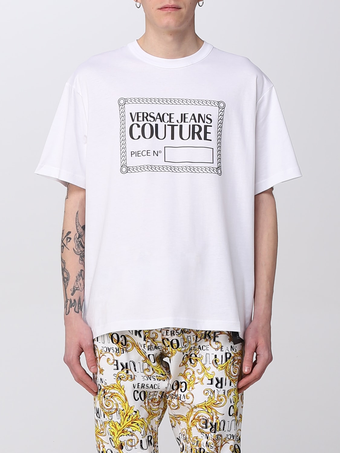 VERSACE JEANS COUTURE: T-shirt with big logo - White | Versace Jeans ...