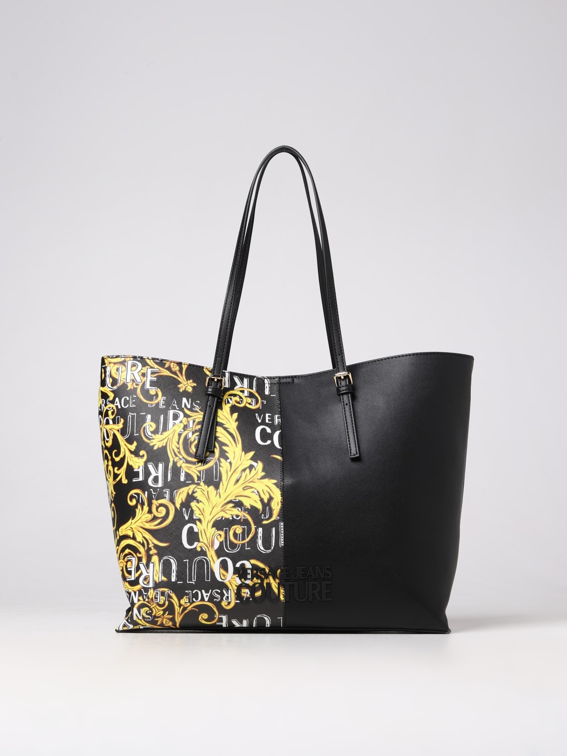 VERSACE JEANS COUTURE Outlet: bag in synthetic leather with Baroque print -  Black | VERSACE JEANS COUTURE tote bags 74VA4BP6ZS599 online at GIGLIO.COM