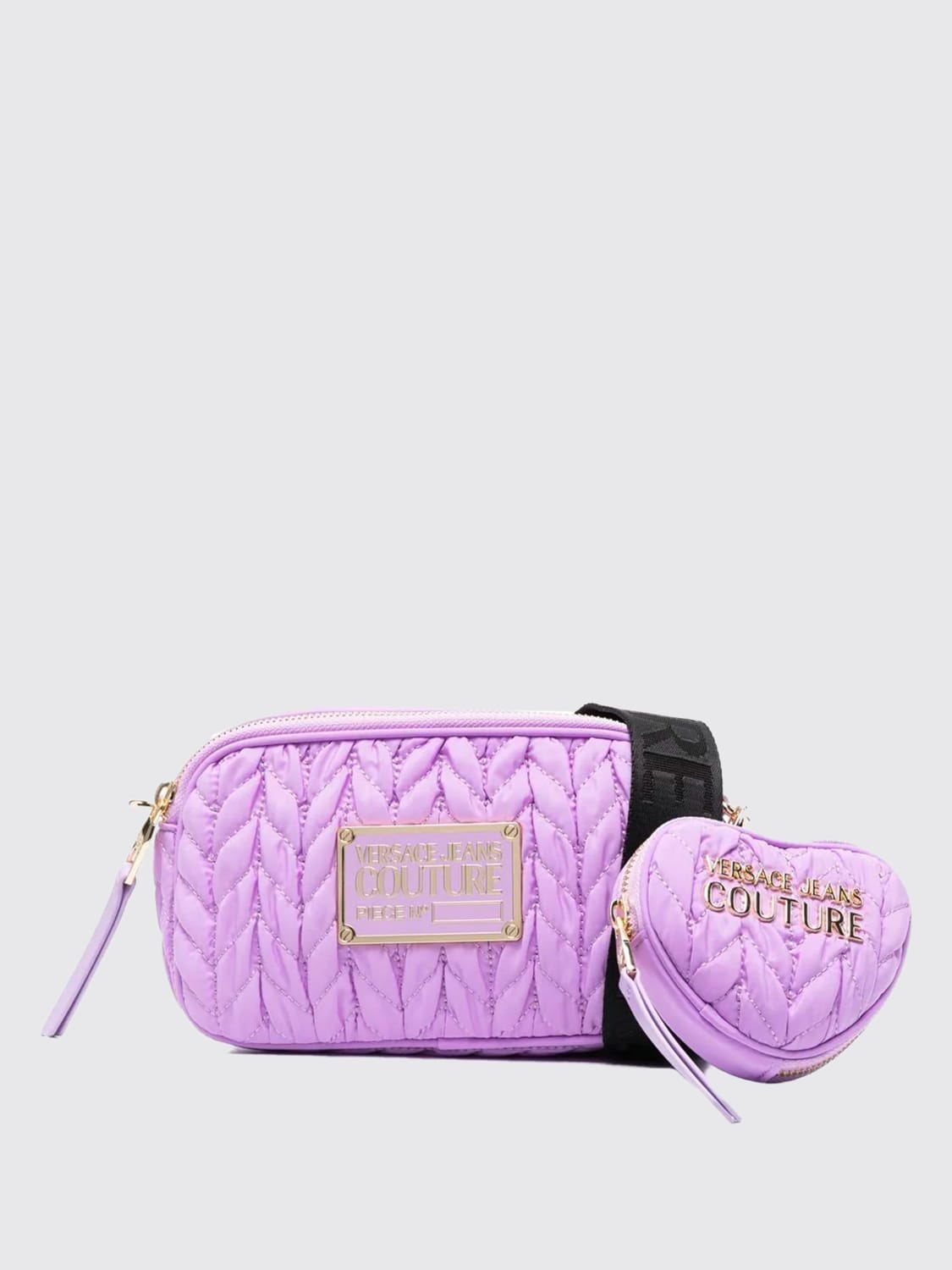 VERSACE JEANS COUTURE CROSSBODY BAGS: Versace Jeans Couture bag in quilted nylon, Violet - Img 1