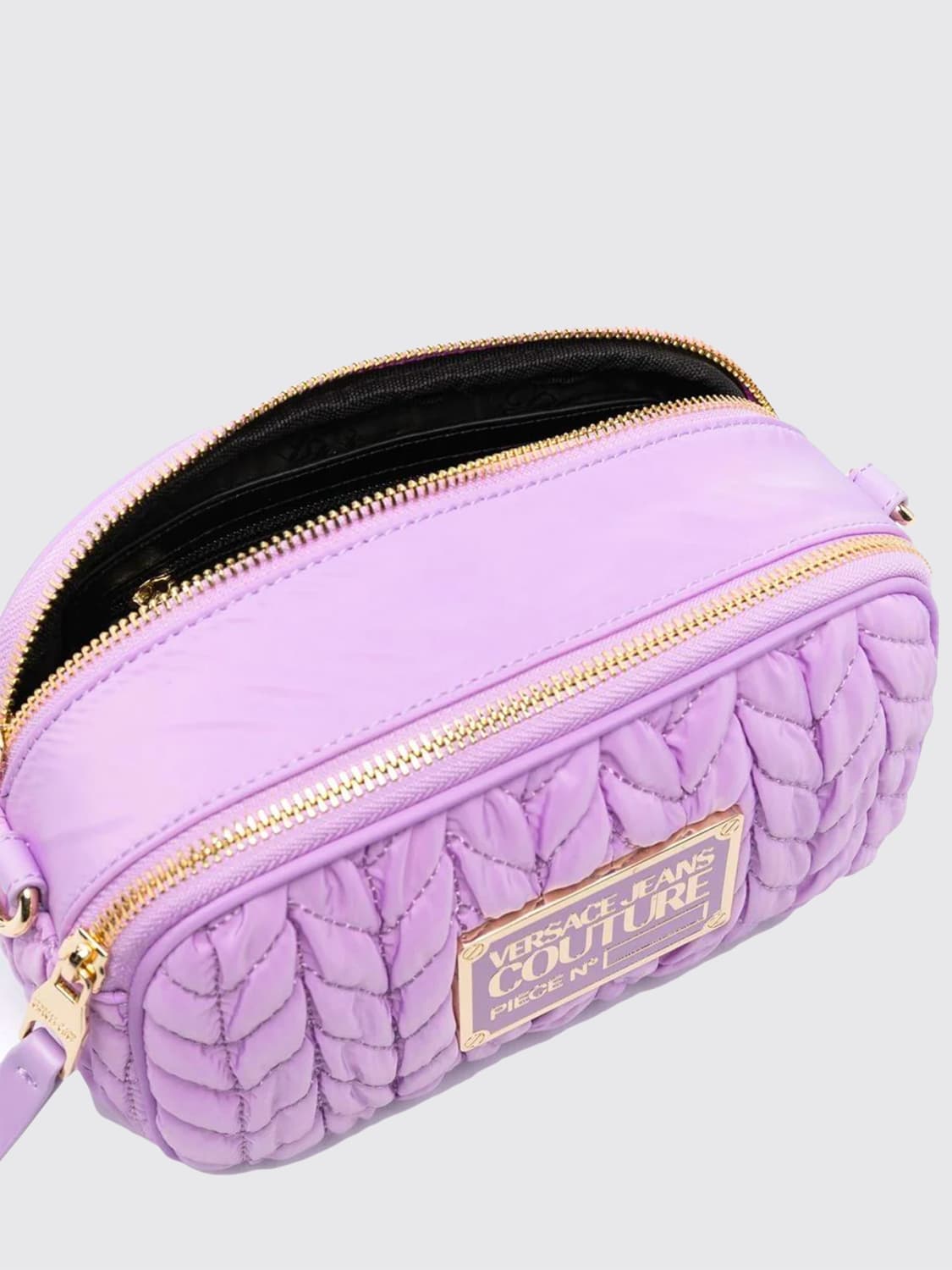 VERSACE JEANS COUTURE CROSSBODY BAGS: Versace Jeans Couture bag in quilted nylon, Violet - Img 3