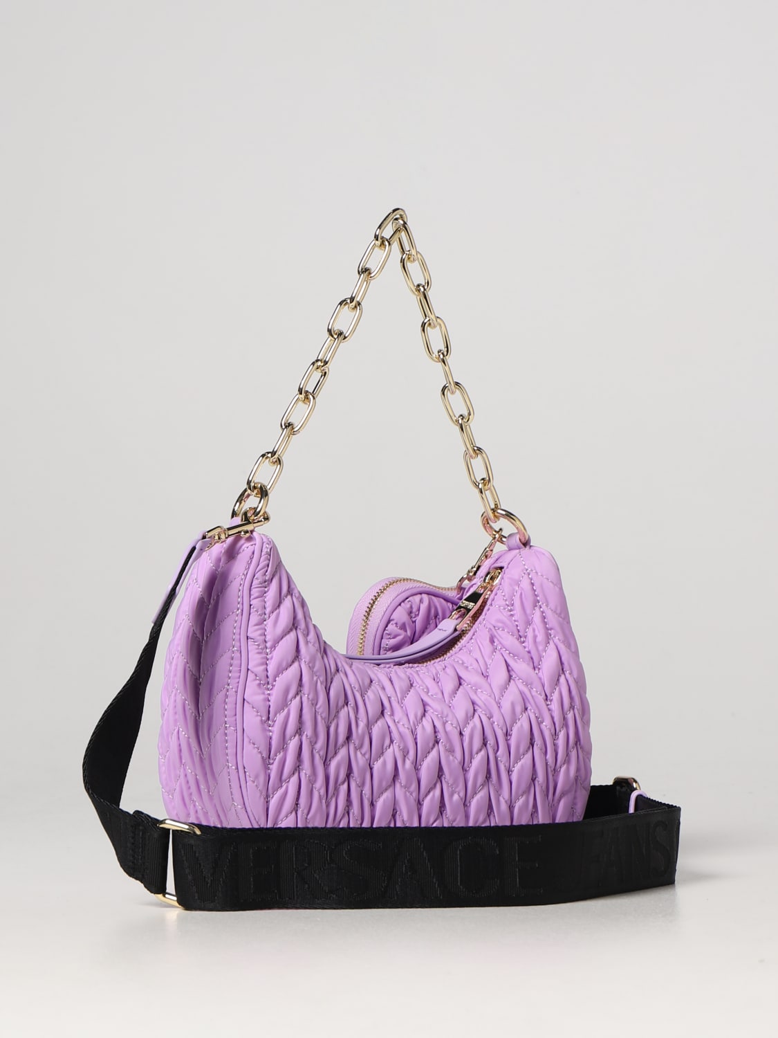 VERSACE JEANS COUTURE SHOULDER BAG: Versace Jeans Couture bag in quilted nylon, Violet - Img 2