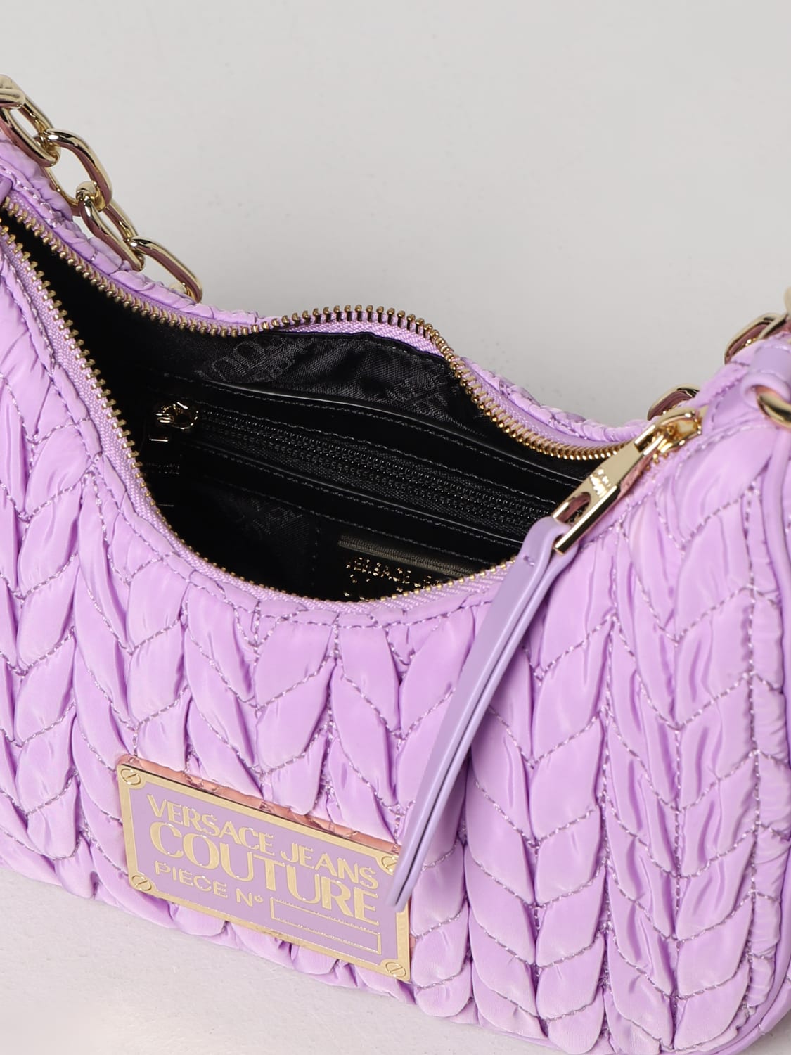 VERSACE JEANS COUTURE SHOULDER BAG: Versace Jeans Couture bag in quilted nylon, Violet - Img 3