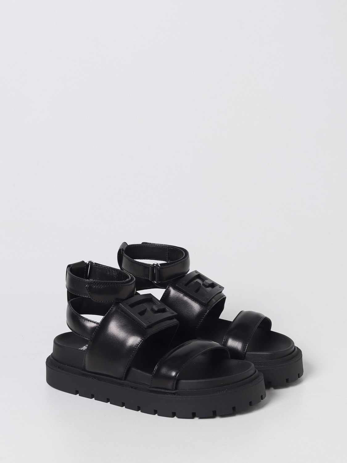 FENDI SHOES: Fendi Kids nappa sandals, Black - Img 2