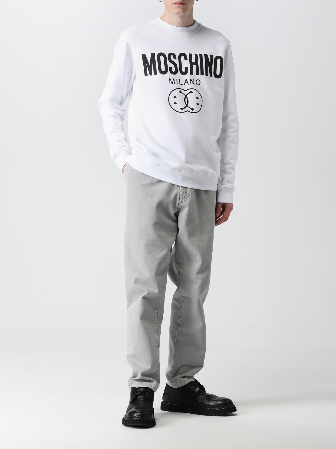 MOSCHINO COUTURE FELPA: Felpa Moschino Couture in cotone stampato, Bianco - Img 2