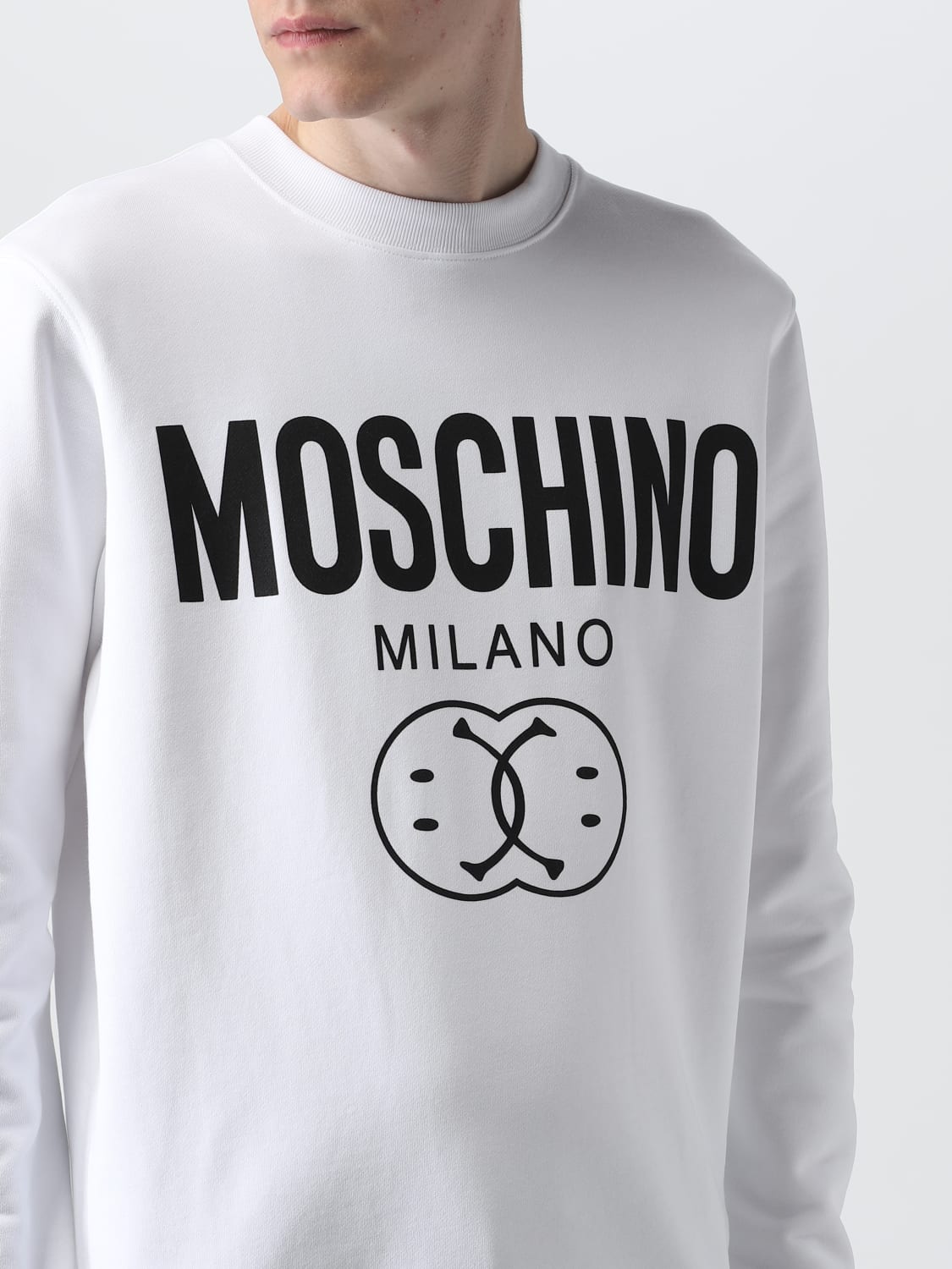 MOSCHINO COUTURE FELPA: Felpa Moschino Couture in cotone stampato, Bianco - Img 4