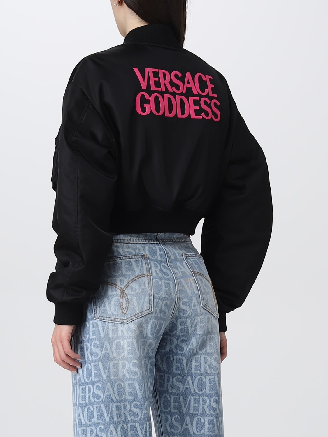 VERSACE JACKET: Goddess Versace jacket in nylon, Black - Img 3