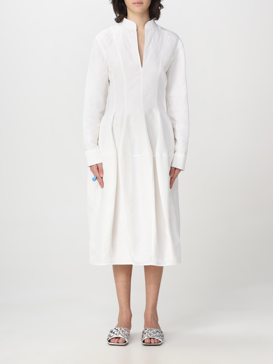 BOTTEGA VENETA DRESS: Bottega Veneta dress in linen and viscose, White - Img 1