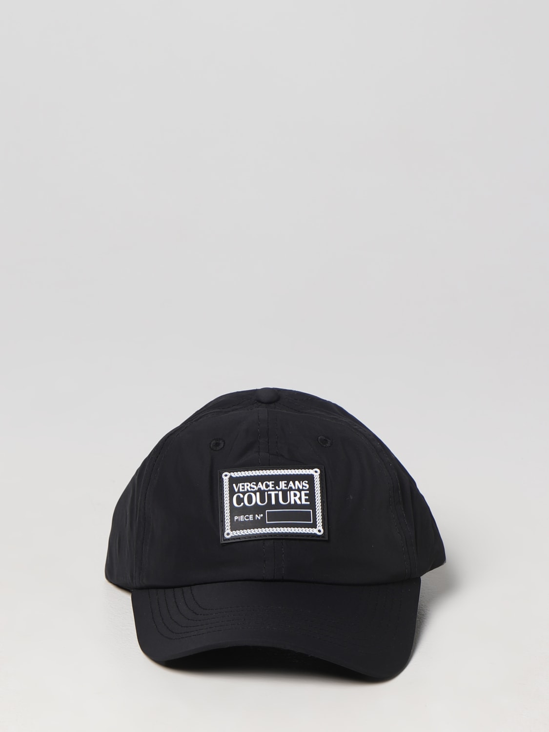 VERSACE JEANS COUTURE: hat in nylon with applied logo - Black
