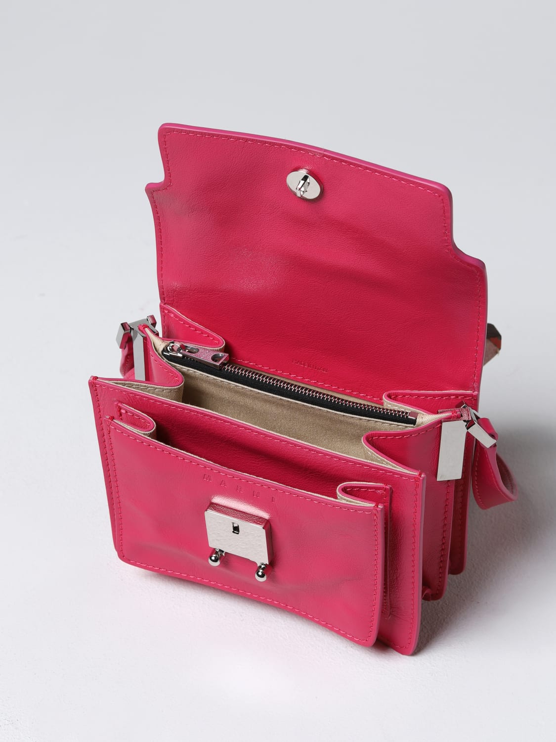 MARNI: Trunk bag in leather - Strawberry | Marni shoulder
