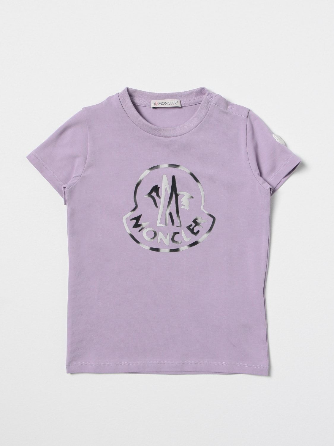 MONCLER T-SHIRT: Moncler cotton T-shirt with printed logo, Pink - Img 1