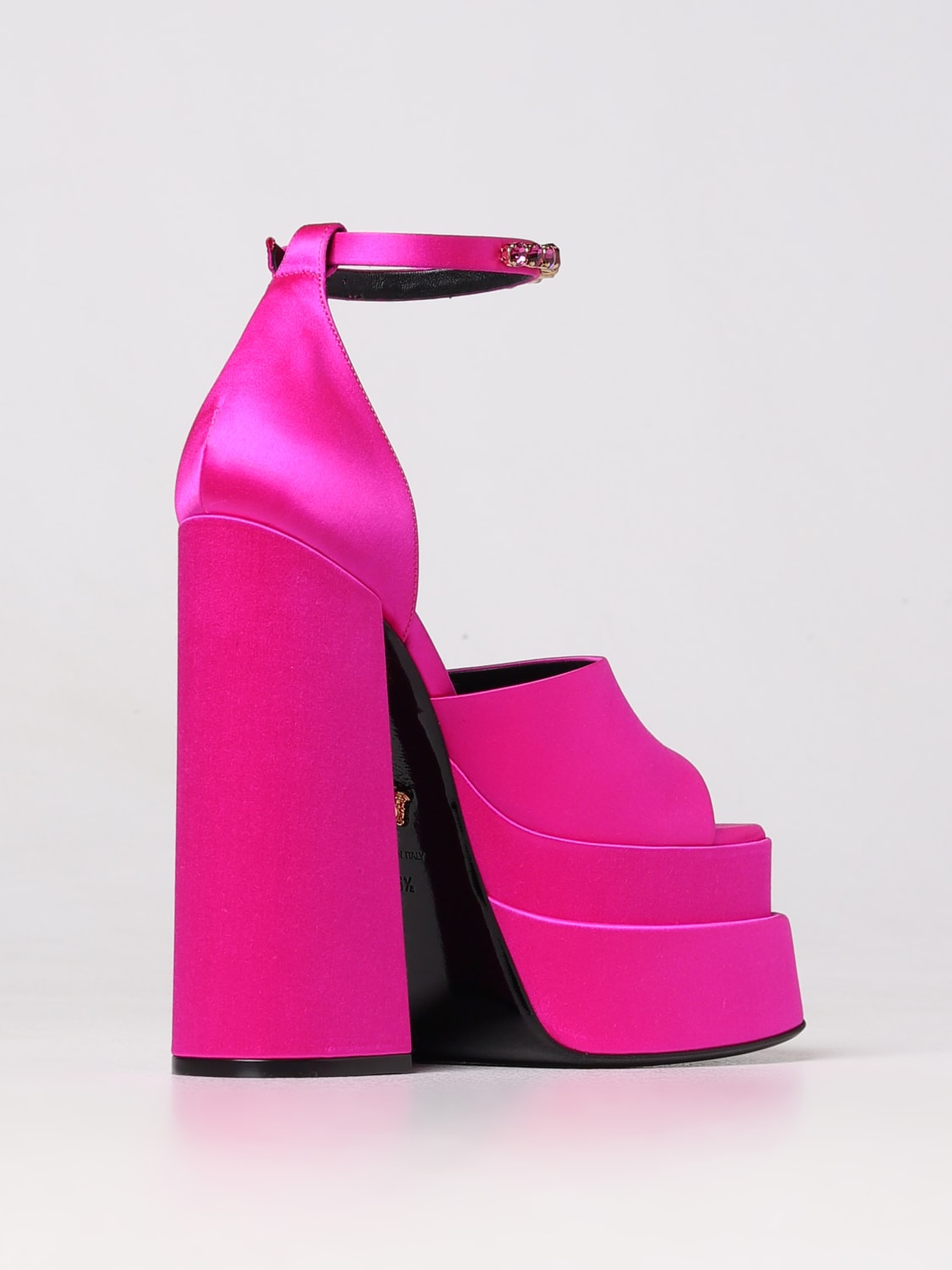 VERSACE HEELED SANDALS: Medusa Aevitas Versace platform sandal in satin, Fuchsia - Img 3