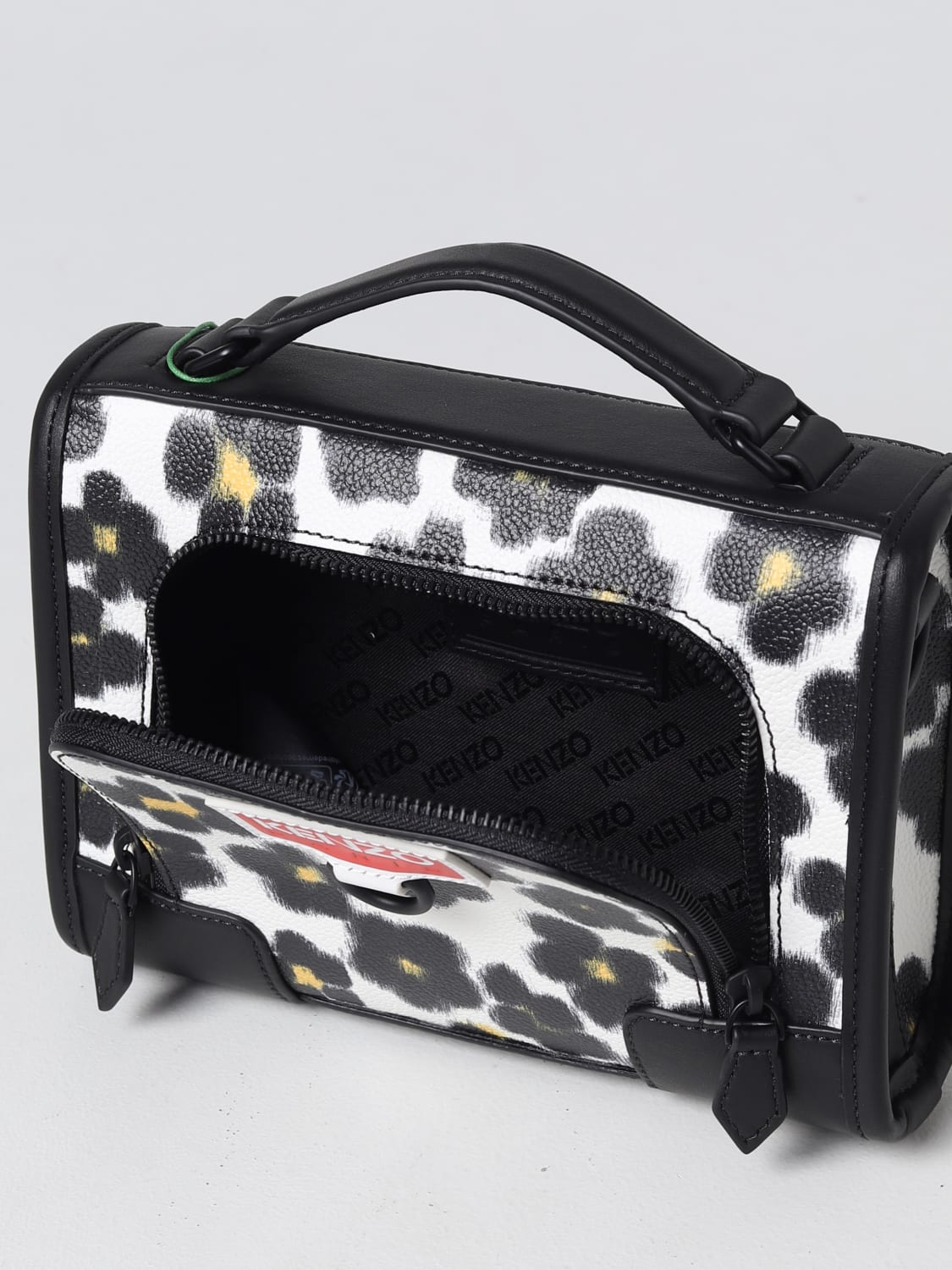 KENZO BORSA A MANO: Borsa Kenzo in pelle sintetica stampa animalier, Bianco - Img 3