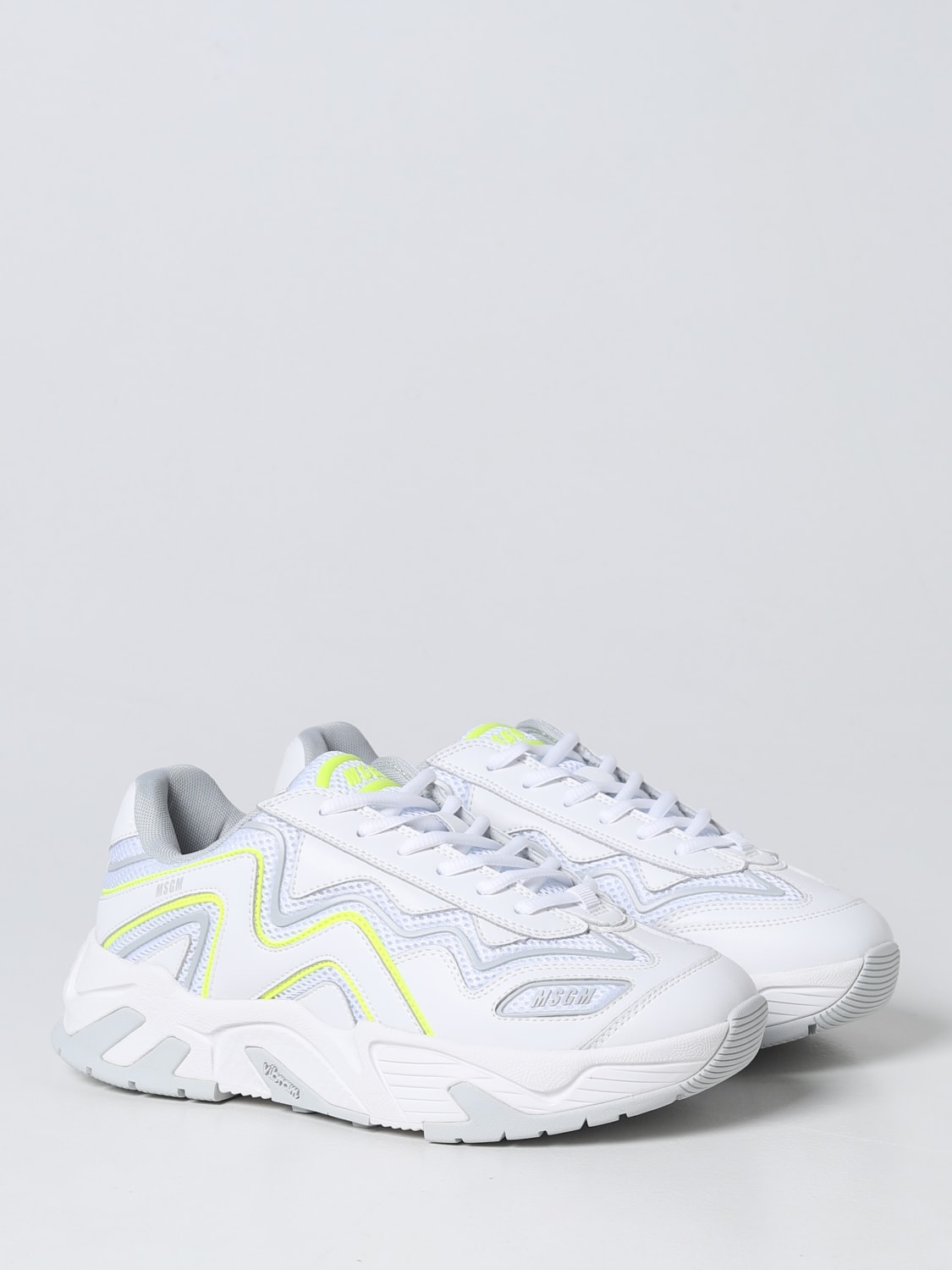 MSGM SNEAKERS: MSGM sneakers in leather and mesh, White - Img 2