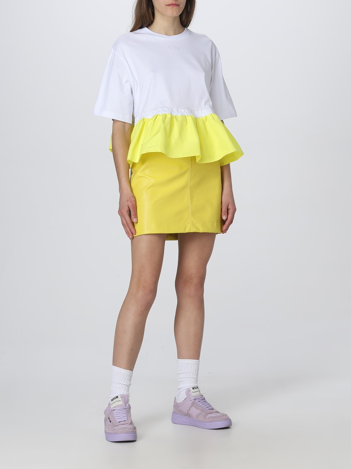 MSGM T-SHIRT: MSGM T-shirt in cotton and taffeta, White - Img 2