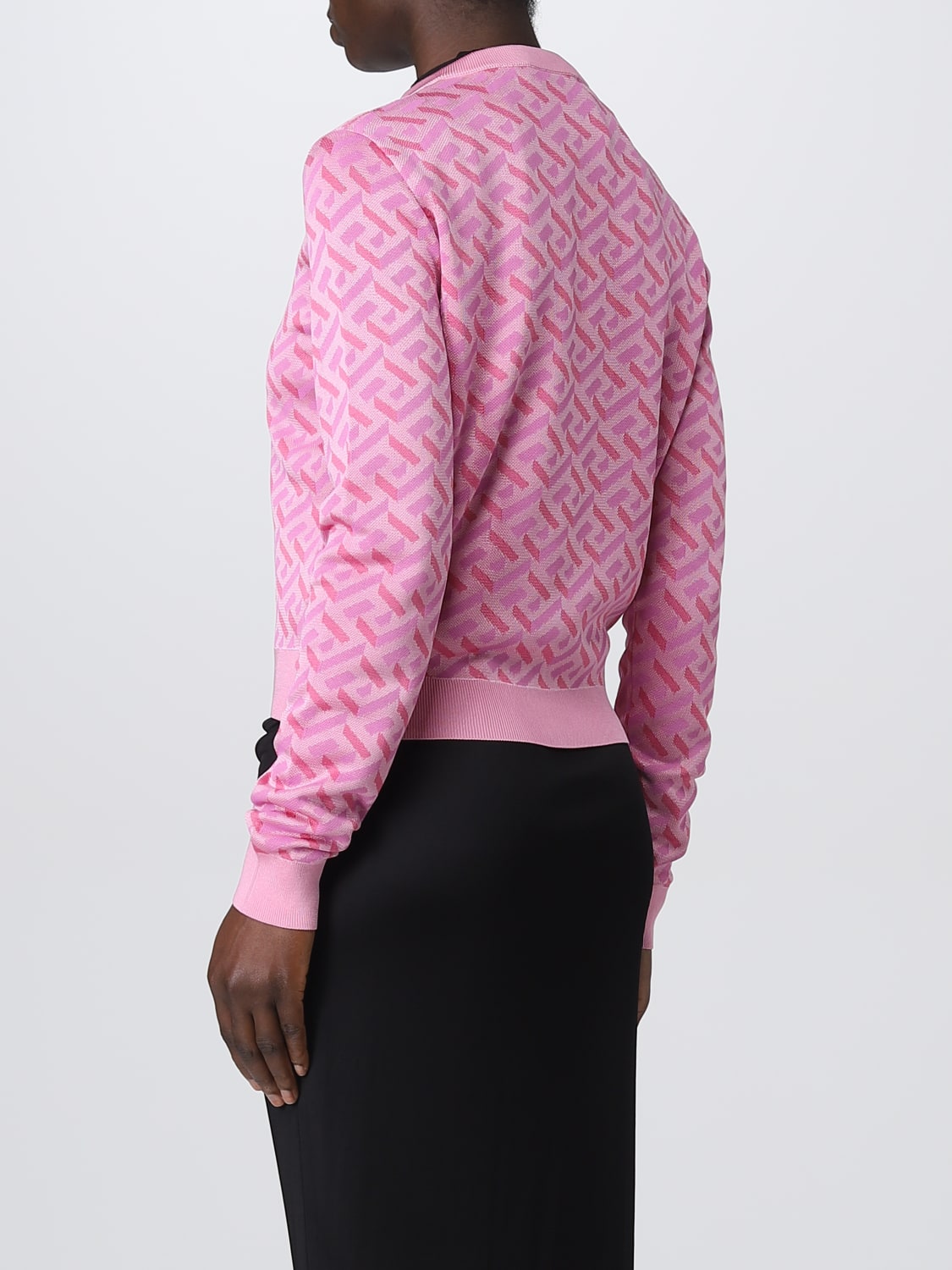 VERSACE CARDIGAN: La Greca Versace cardigan in viscose and silk blend, Pink - Img 3