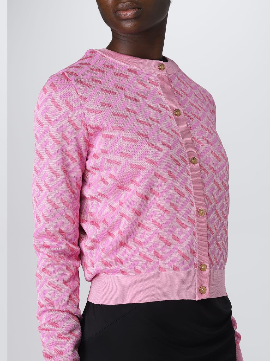 VERSACE CARDIGAN: La Greca Versace cardigan in viscose and silk blend, Pink - Img 5