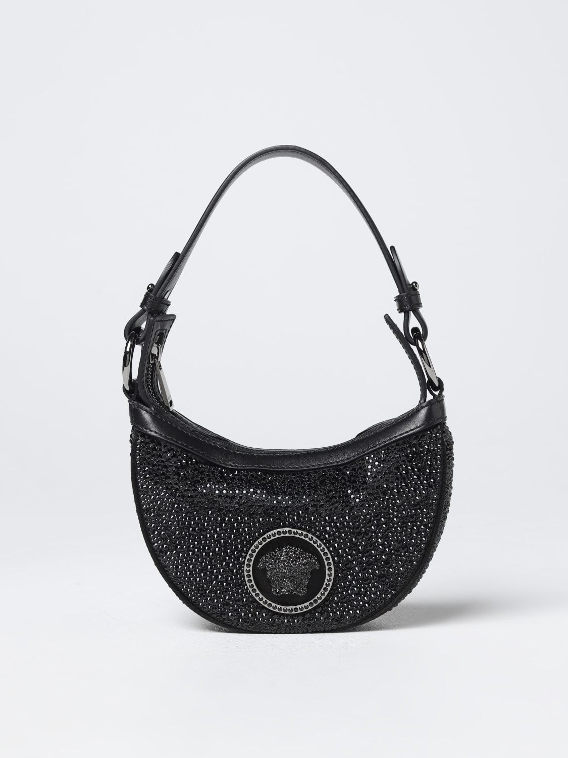 ハンドバッグ VERSACE Woman Handbag Black 10098191A06487 1B00E Versace Outlet: Medusa bag in leather with rhinestones