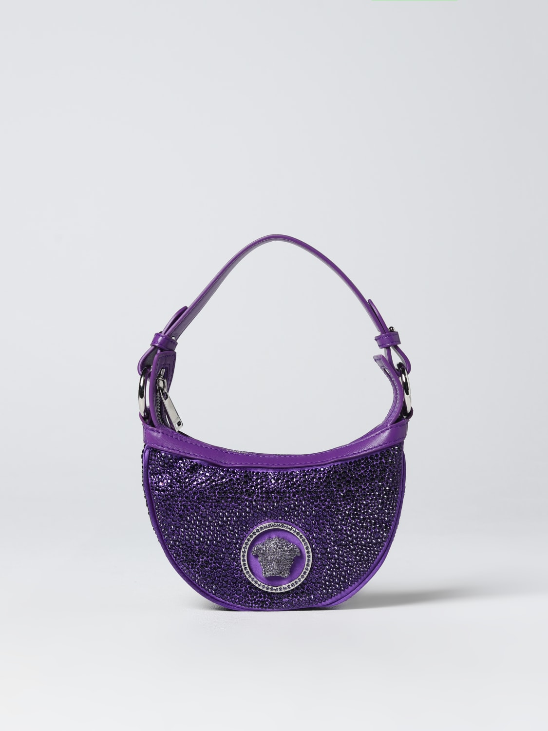 VERSACE HANDBAG: Medusa Versace bag in leather with rhinestones, Violet - Img 1