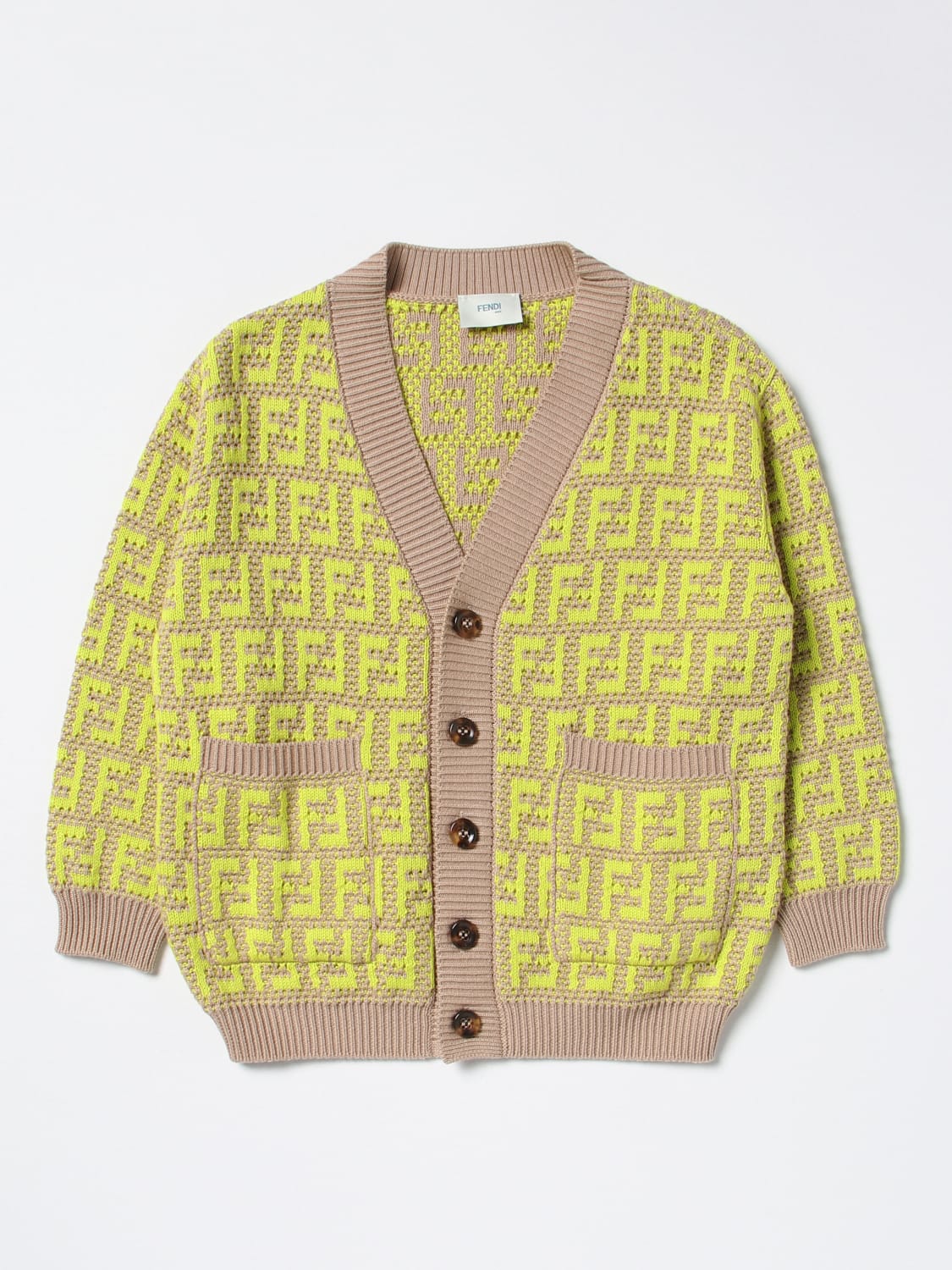 FENDI MAGLIA: Cardigan Fendi Kids in cotone, Beige - Img 1