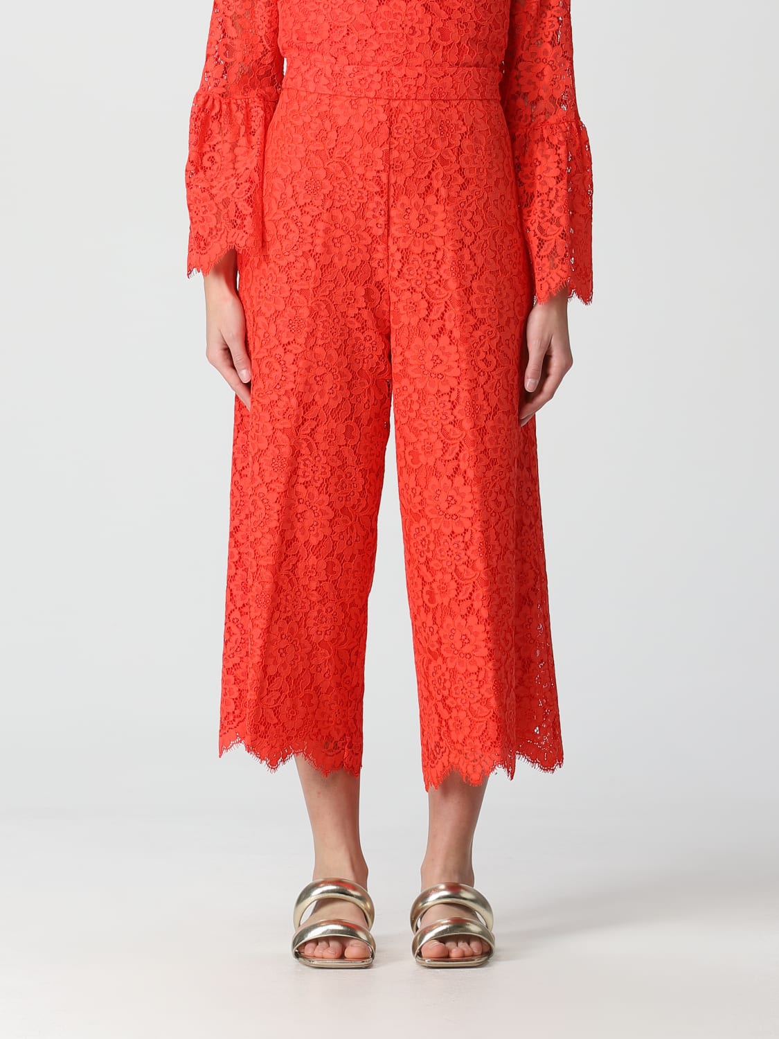 TWINSET PANTS: Twinset trousers in macramé lace, Coral - Img 1