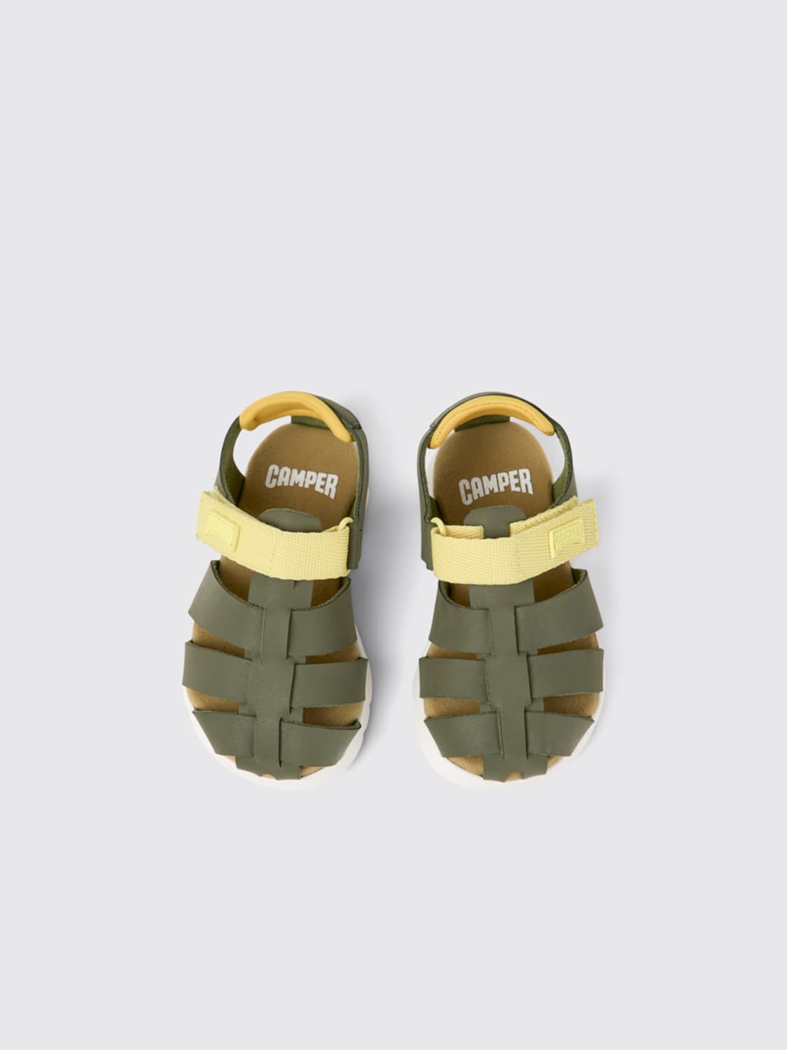 CAMPER SHOES: Camper Oruga sandals in leather and recycled polyester, Green - Img 3