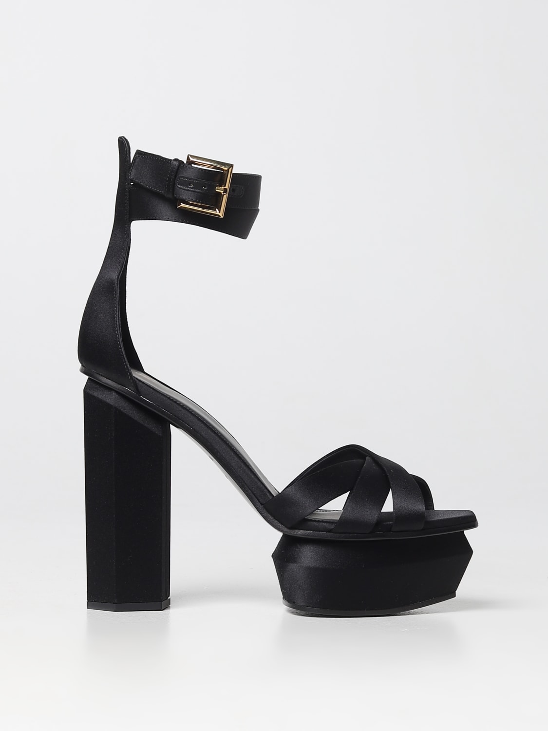 BALMAIN HEELED SANDALS: Balmain Ava sandal in satin, Black - Img 1