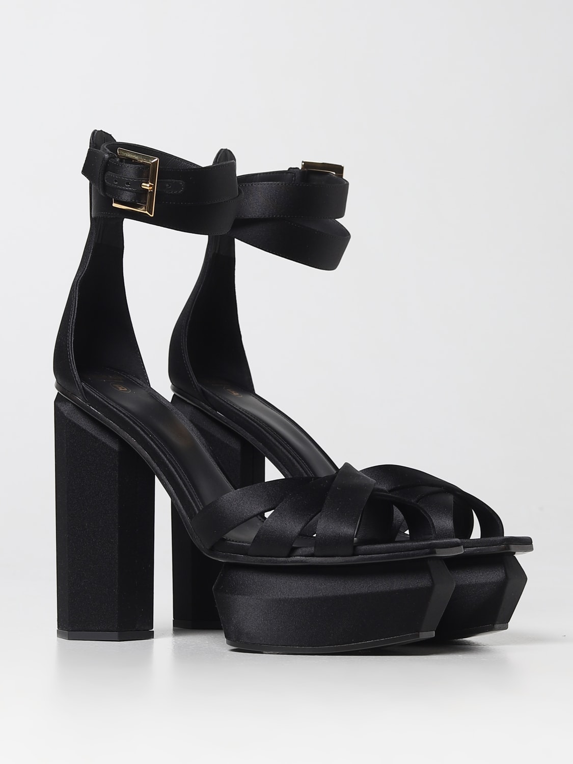 BALMAIN HEELED SANDALS: Balmain Ava sandal in satin, Black - Img 2