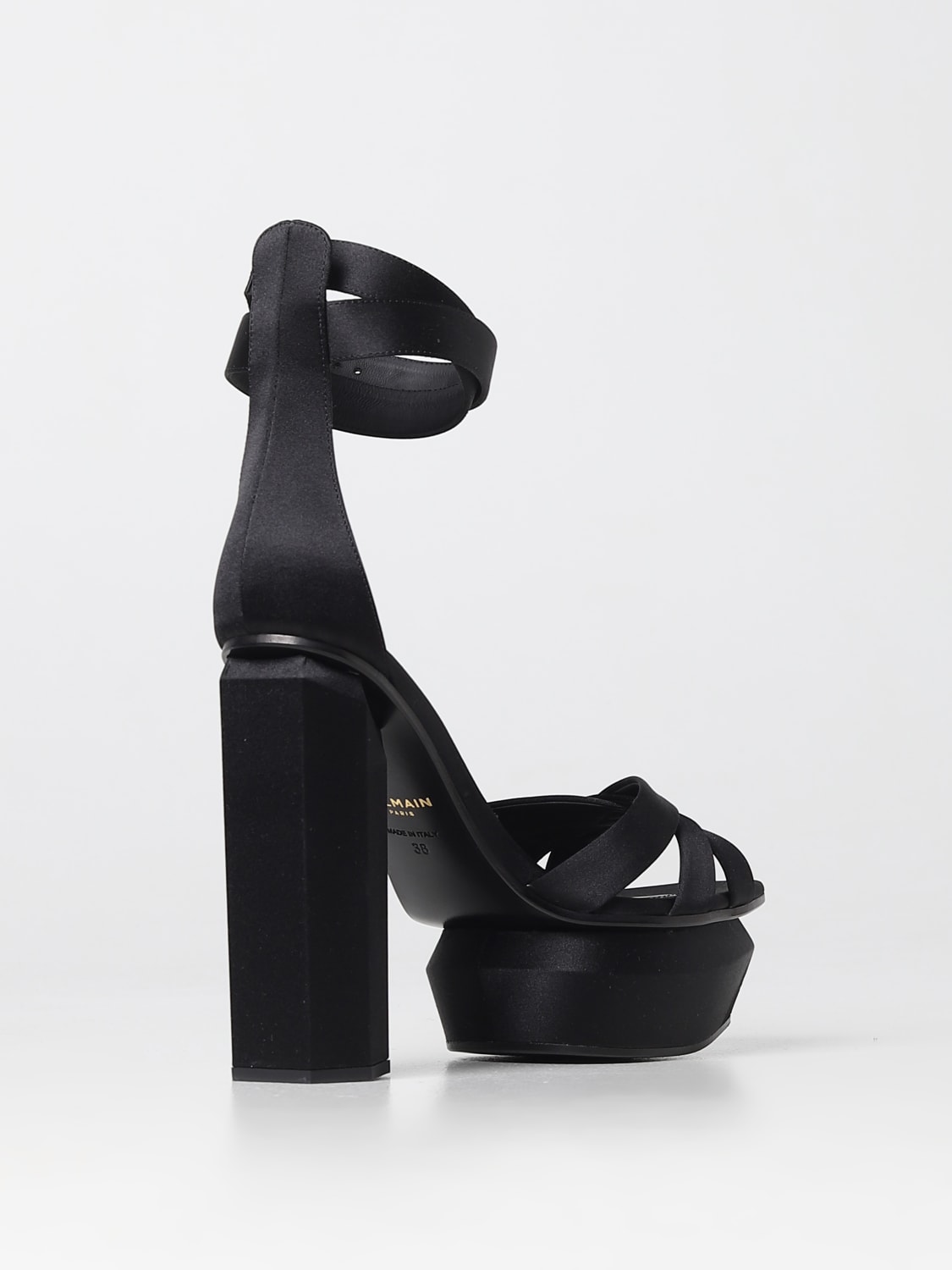 BALMAIN HEELED SANDALS: Balmain Ava sandal in satin, Black - Img 3