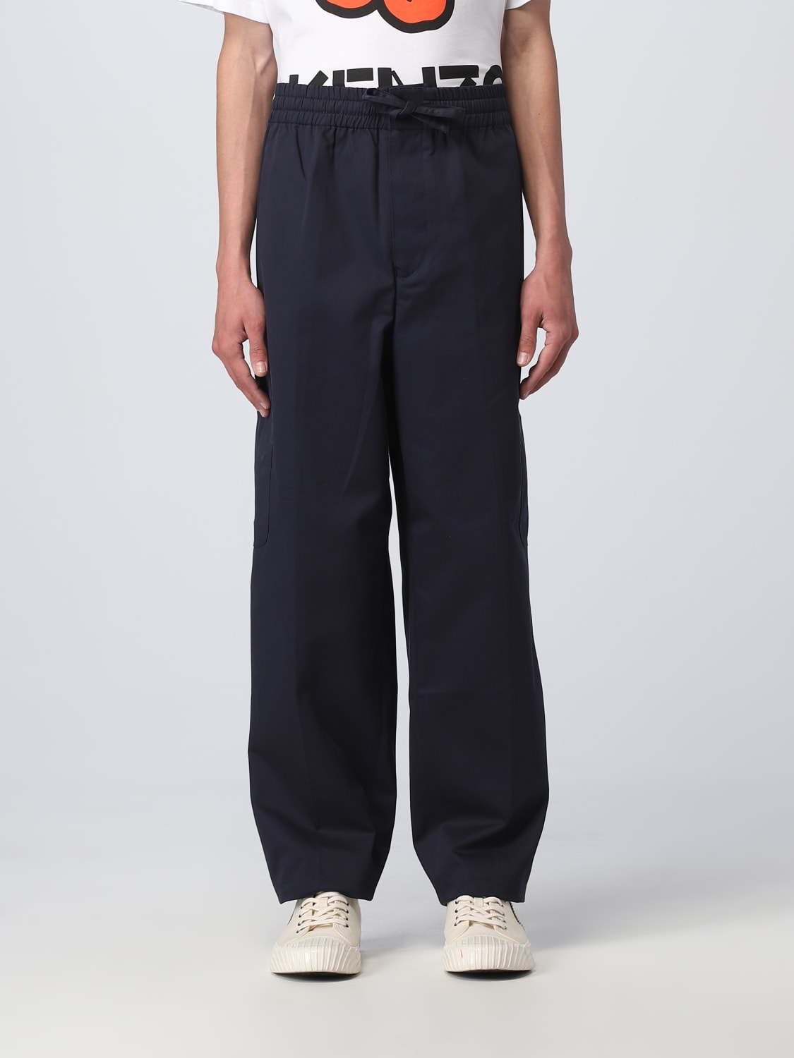 Kenzo Outlet Pantaloni in gabardine di cotone Blue Pantalone Kenzo FD55PA5019RD online su GIGLIO.COM