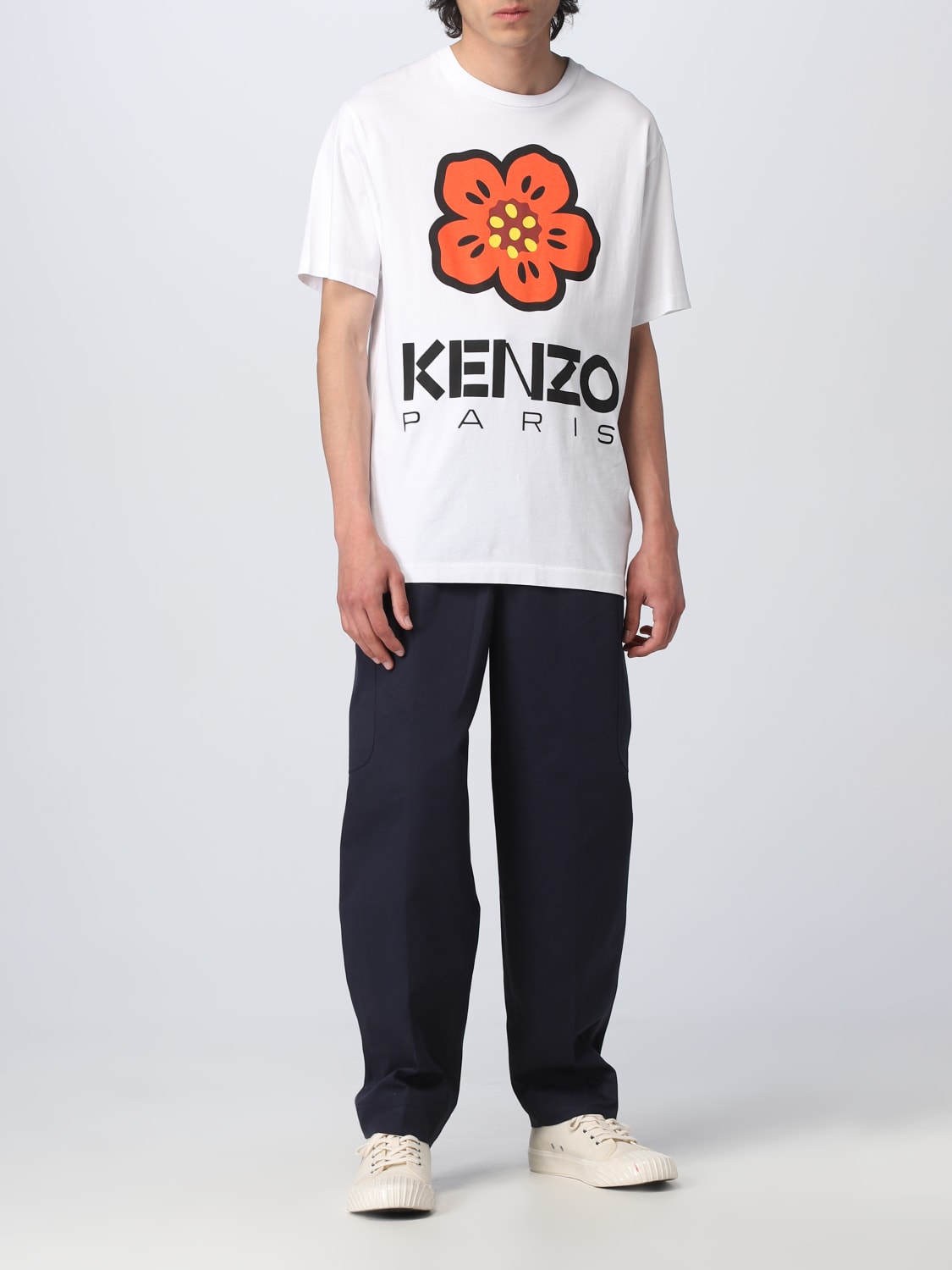 Kenzo Outlet Pantaloni in gabardine di cotone Blue Pantalone Kenzo FD55PA5019RD online su GIGLIO.COM