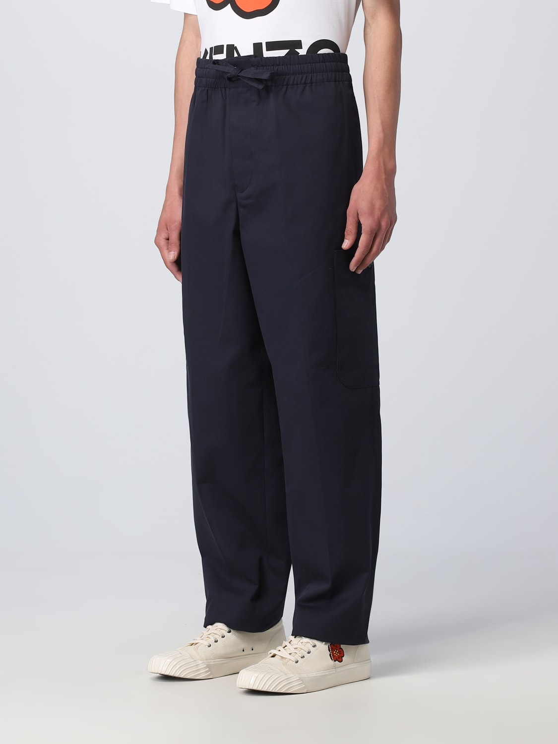 Kenzo Outlet Pantaloni in gabardine di cotone Blue Pantalone Kenzo FD55PA5019RD online su GIGLIO.COM